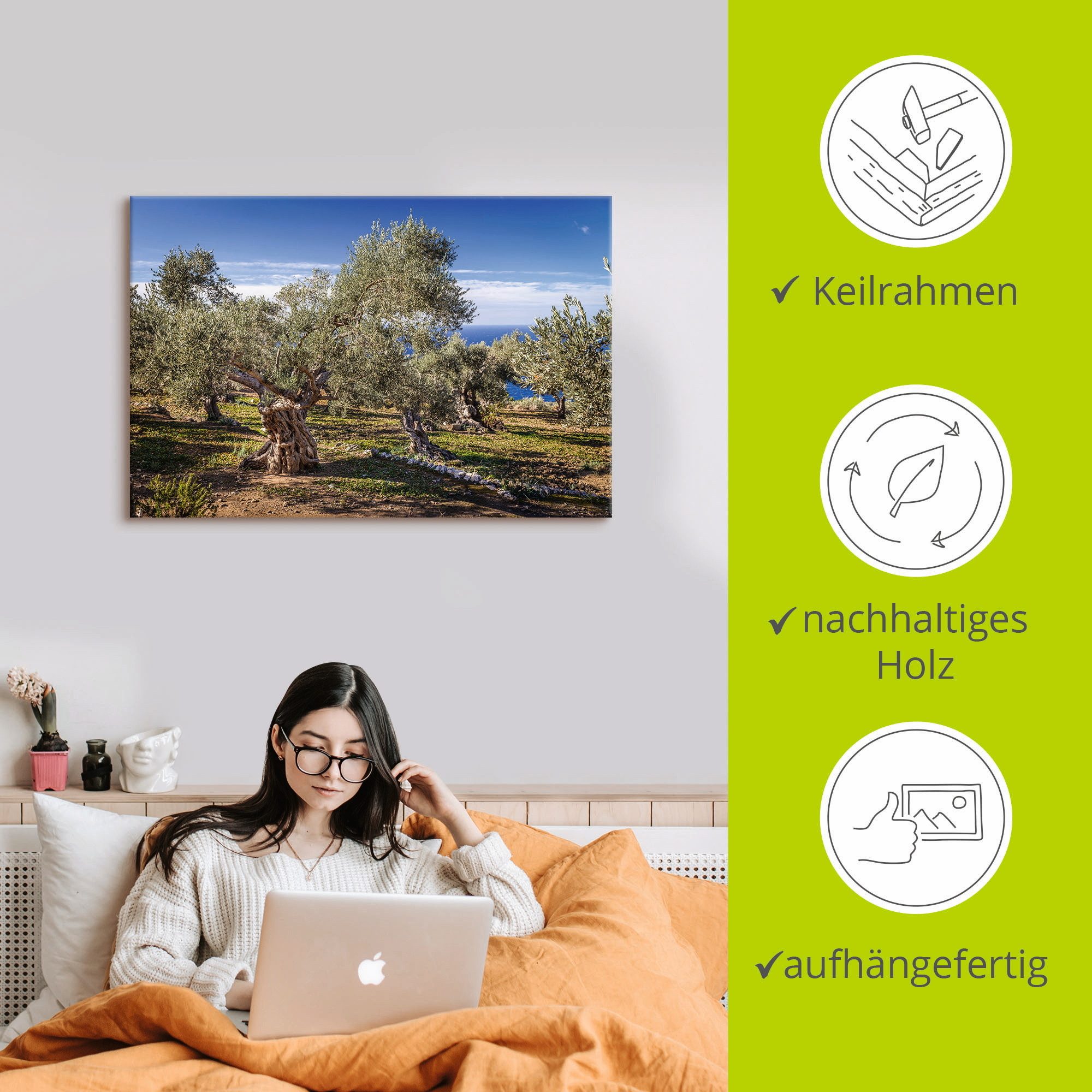 Artland Artprint Olijfgaard in de Serra de Tramuntana als artprint van aluminium, artprint voor buiten, artprint op linnen, poster in verschillende maten. maten