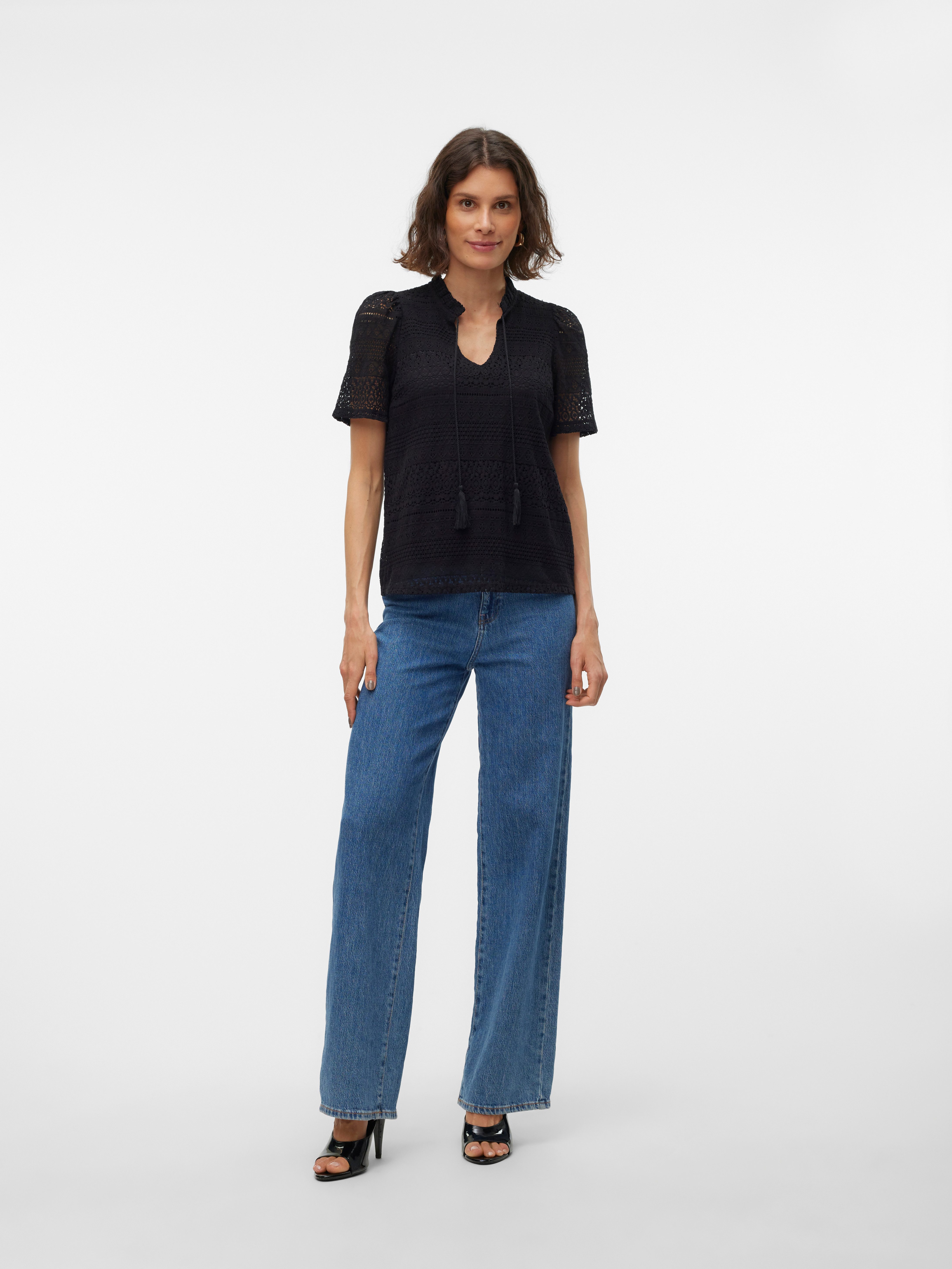 Vero Moda Kanten shirt VMHONEY LACE S/S TASSEL TOP WVN GA