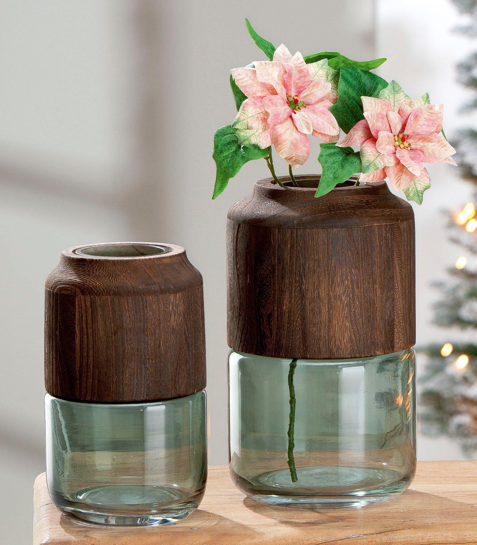 Casablanca by Gilde Tafelvaas Colletta uit glas, met afneembaar houten element