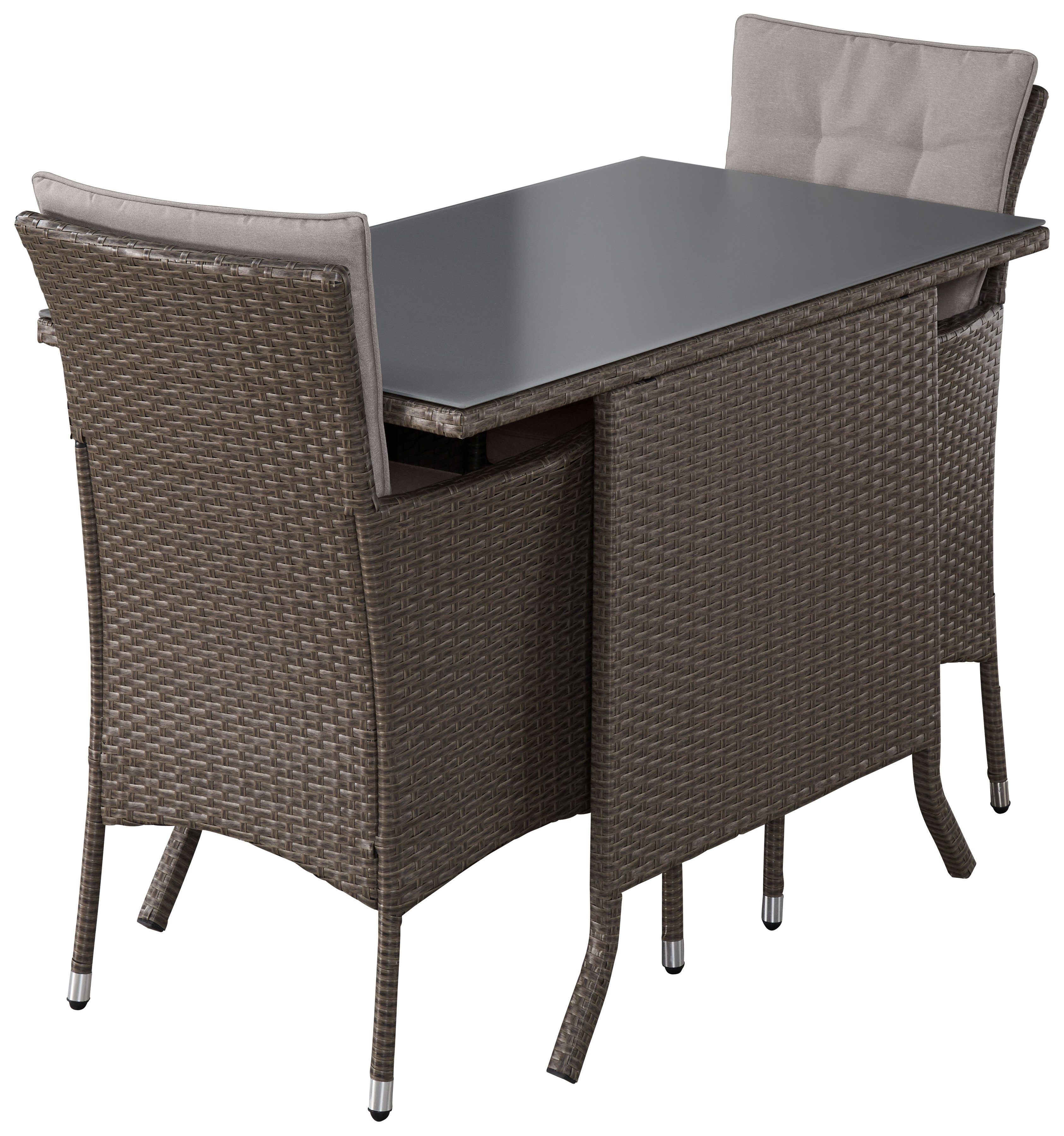 KONIFERA Tuin-eethoek Milaan Tafelblad van veiligheidsglas (set, 7-delig)