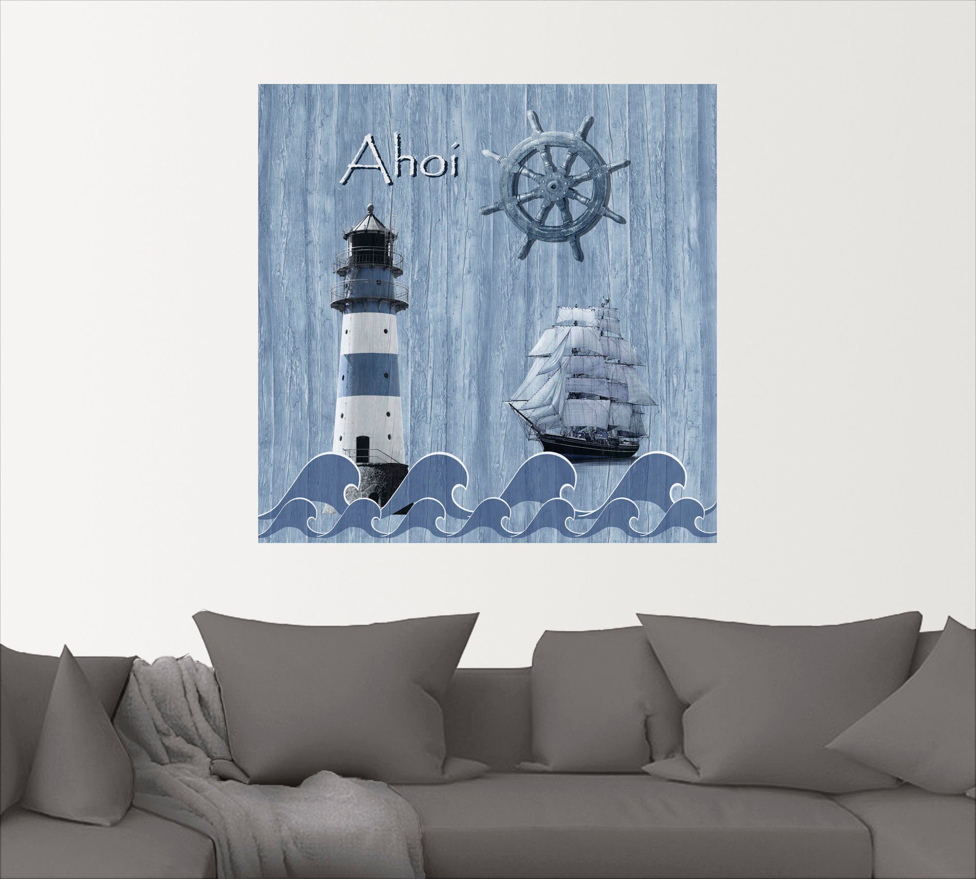 Artland Artprint Ahoy in maritiem blauw als artprint van aluminium, artprint voor buiten, artprint op linnen, poster, muursticker
