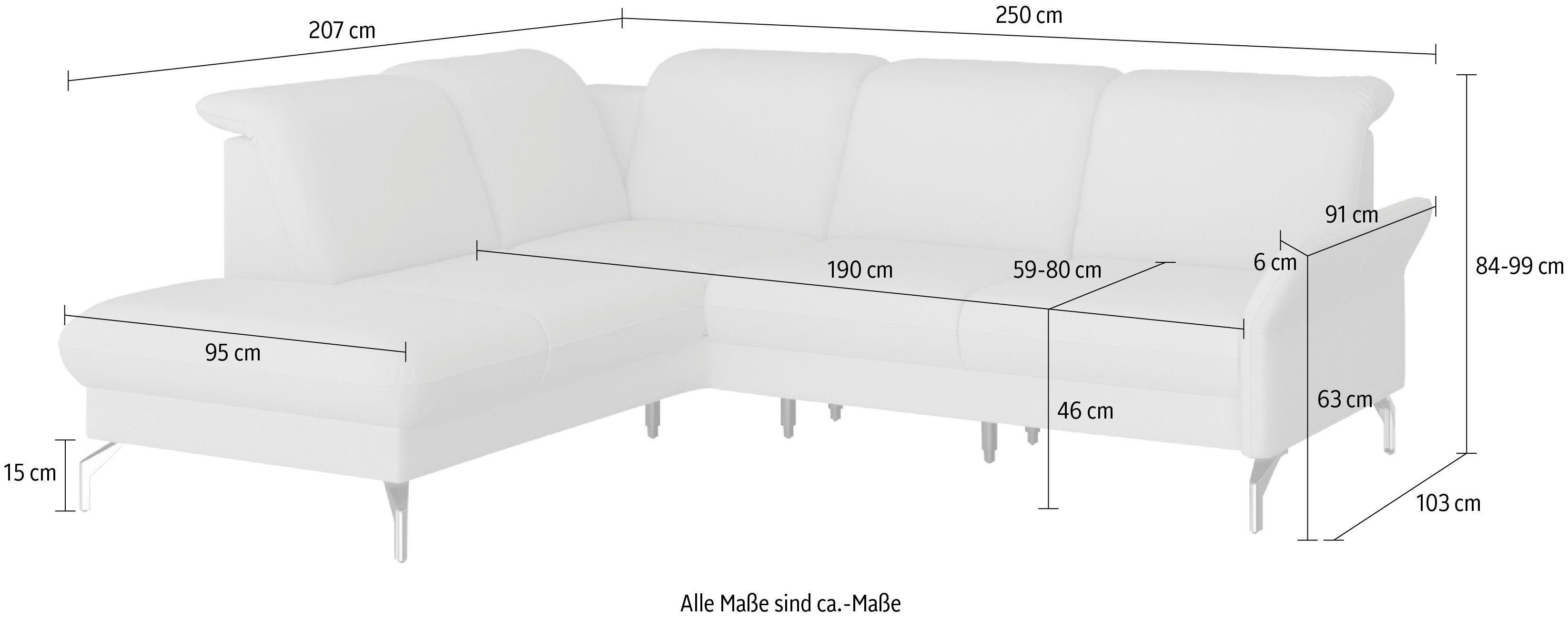 sit&more Hoekbank Fashion L-vorm naar keuze met verstelbare hoofdsteun, uittrekzitting, motorisch, nikkel poten