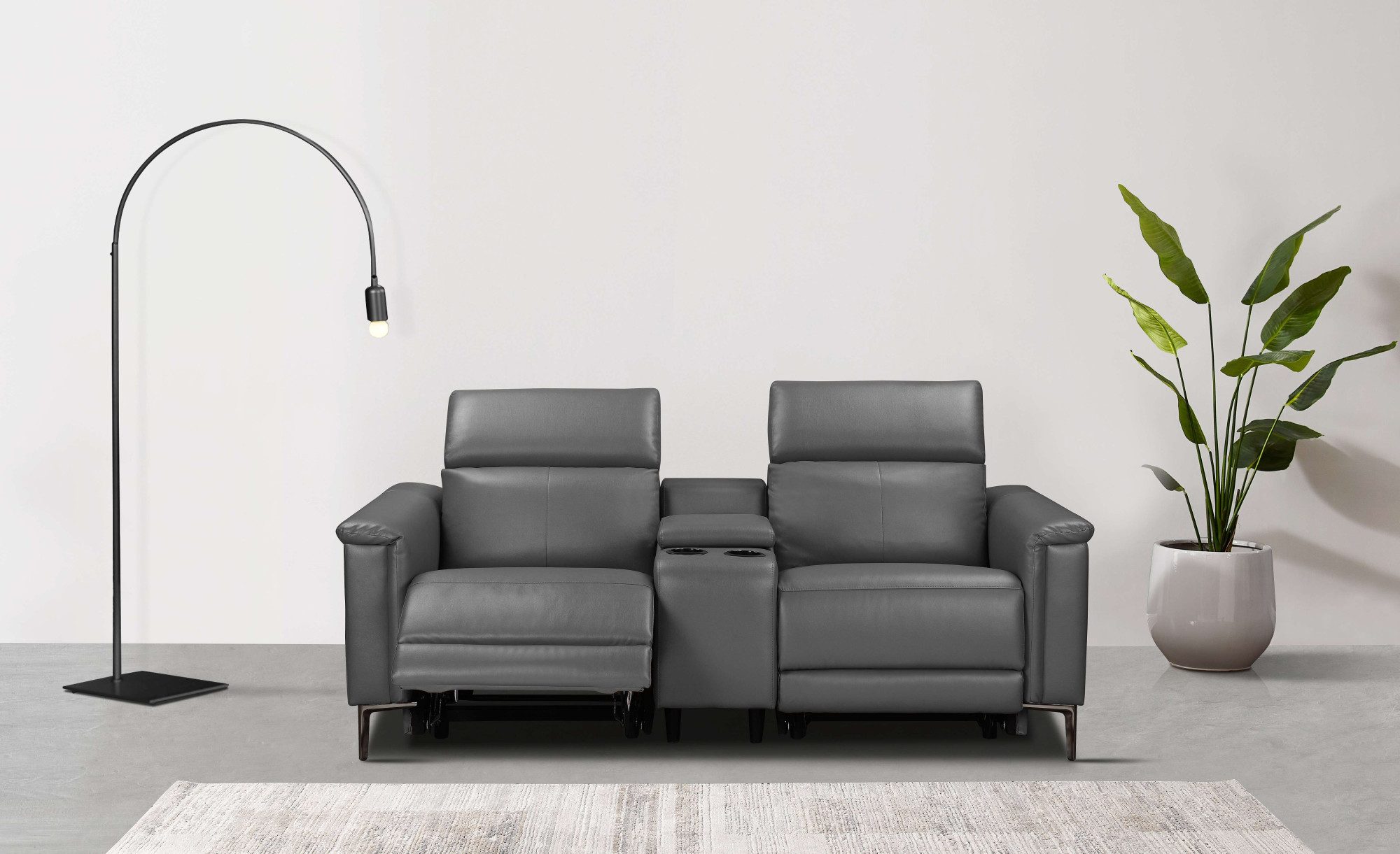 Places of Style 2-zitsbank Lund, 2-zits bioscoopbank, tv-fauteuil, multimedia-sofa, USB-A met elektrische of handmatige relaxfunctie, bekerhouder en opbergruimte