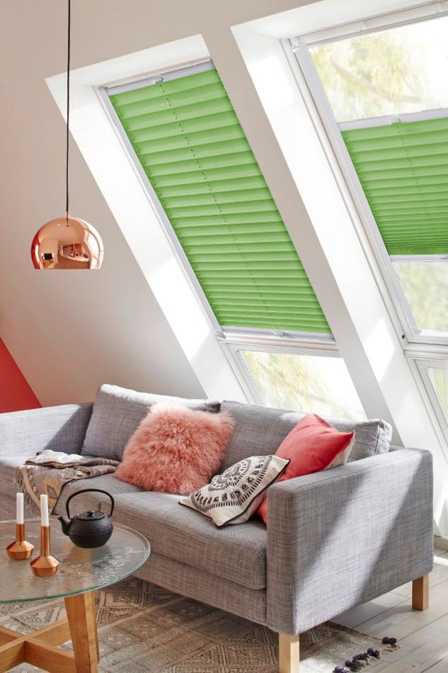 sunlines Plissé-vouwgordijn voor dakramen Classic style Crepe (1 stuk) plisségordijnen maat 38 cm x 60 cm groen