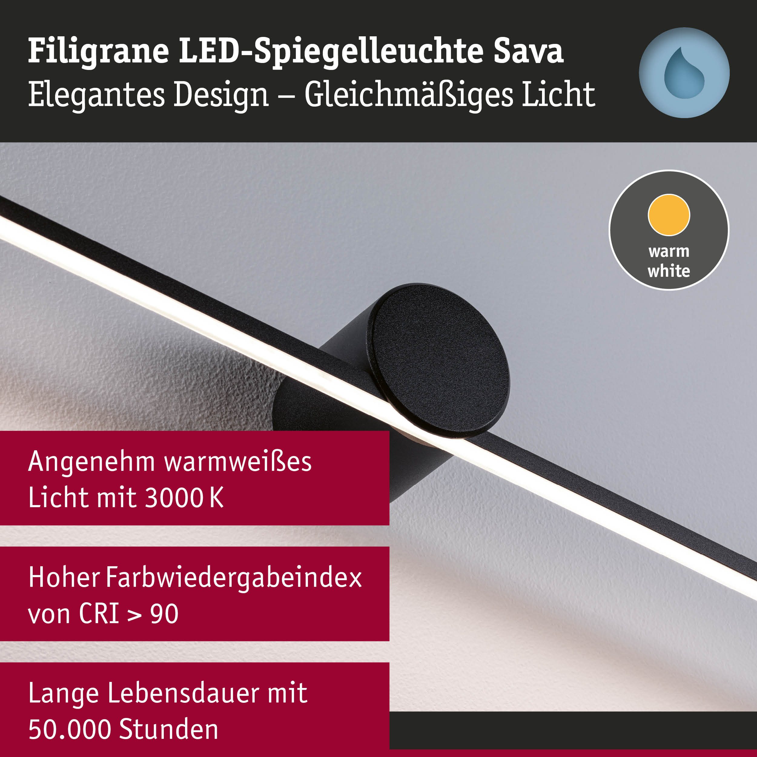 Paulmann Led-spiegellamp LED verlichtingspiegel Sava IP44 3000K 230V