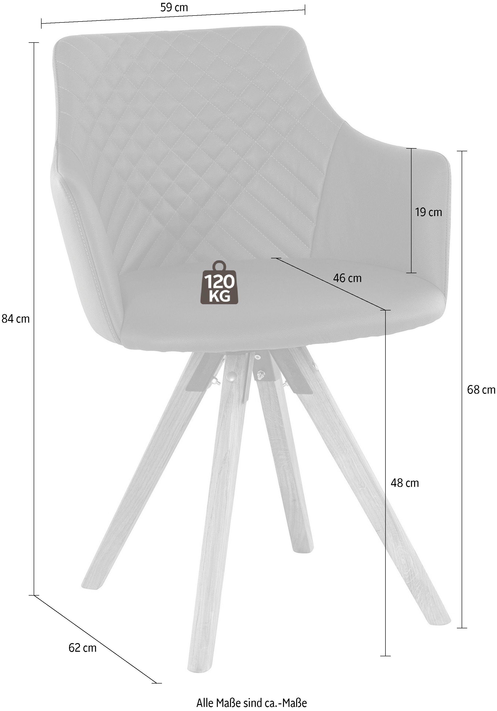 Home affaire Stoel met armleuningen LISABON met draaifunctie, bekleding van leer, frame van eiken massief hout geolied (set, 2 stuks)