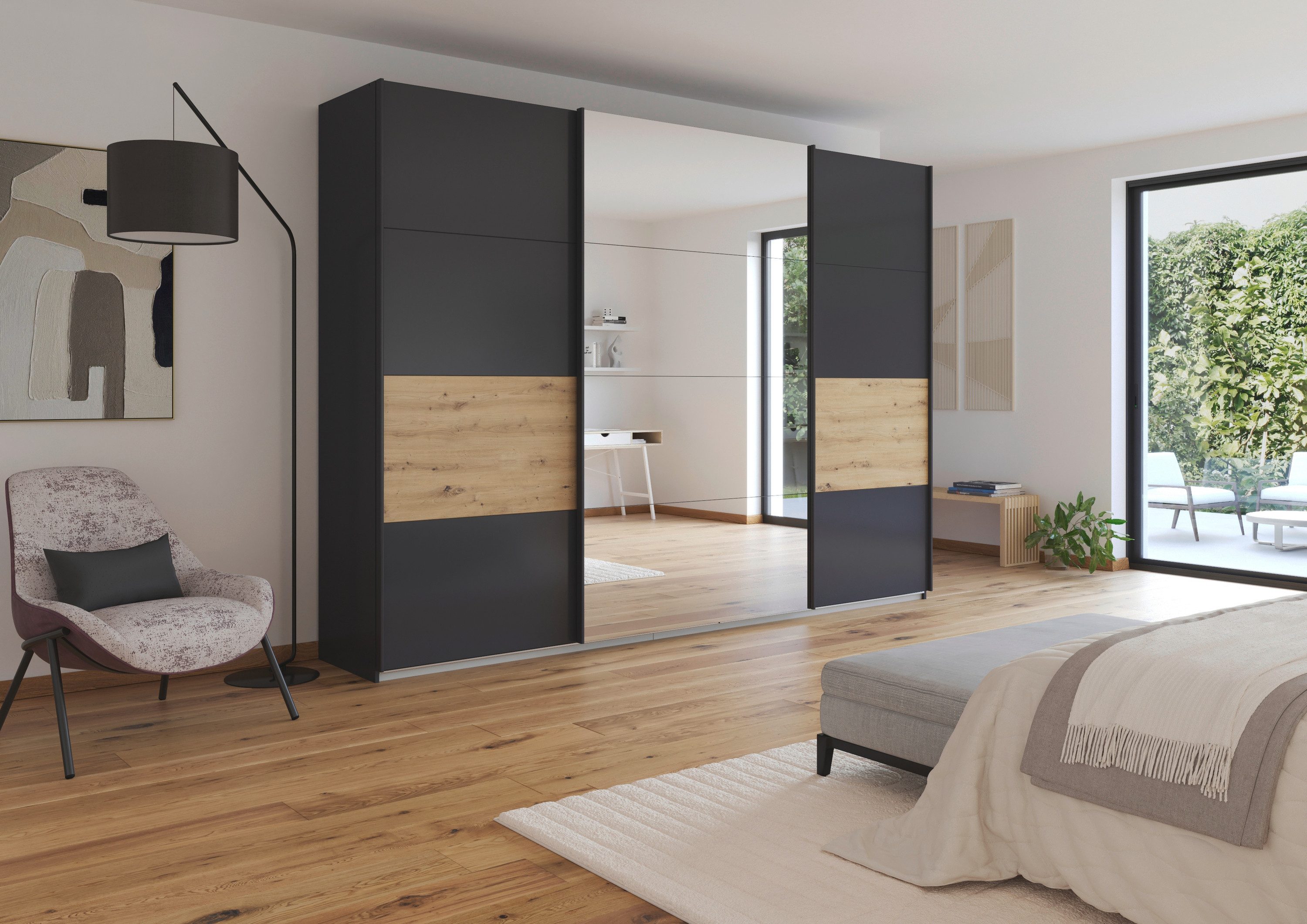 rauch Schuifdeurkast Kledingkast Kast Garderobe CORTONA inclusief indeling, 2 stoffen dozen en extra planken
