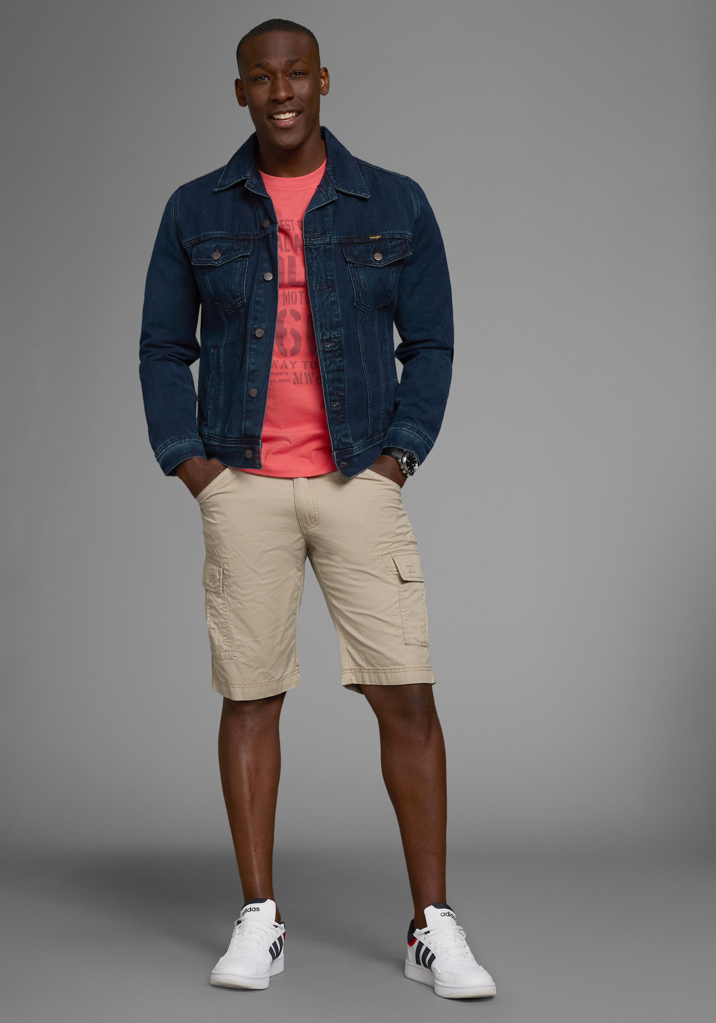 Man's World Shirt met ronde hals korte mouwen, casual pasvorm, bedrukt, ronde hals
