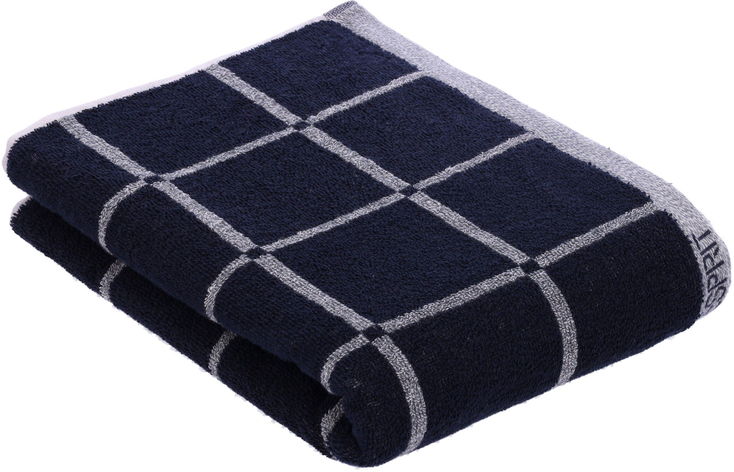 Esprit Douchelaken Melange Cube in geruit ontwerp (1 stuk) handdoeken blauw