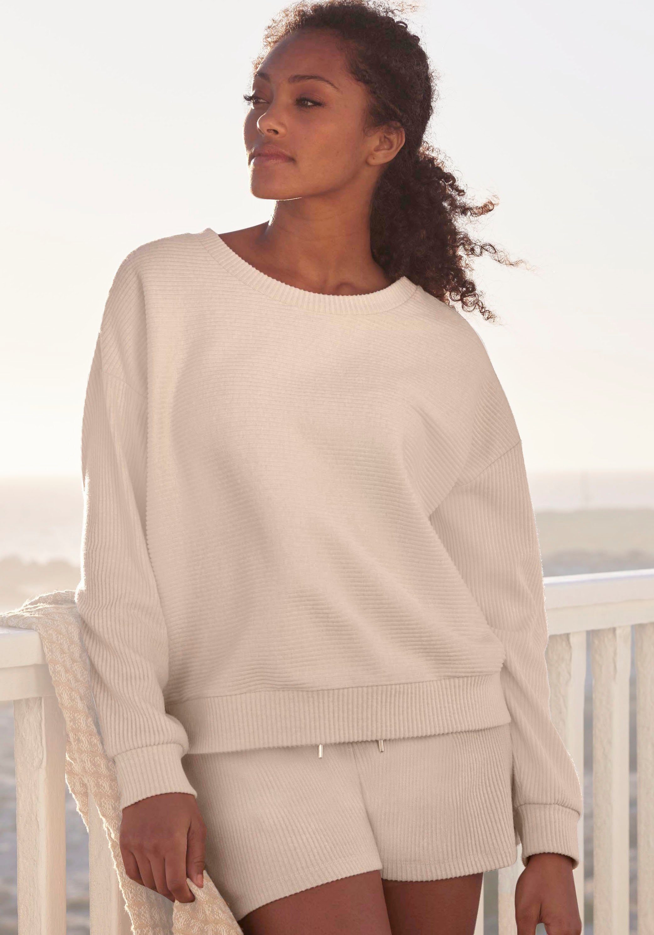 s.Oliver RED LABEL Beachwear Sweatshirt van ribkwaliteit met overhangende schouders, loungewear