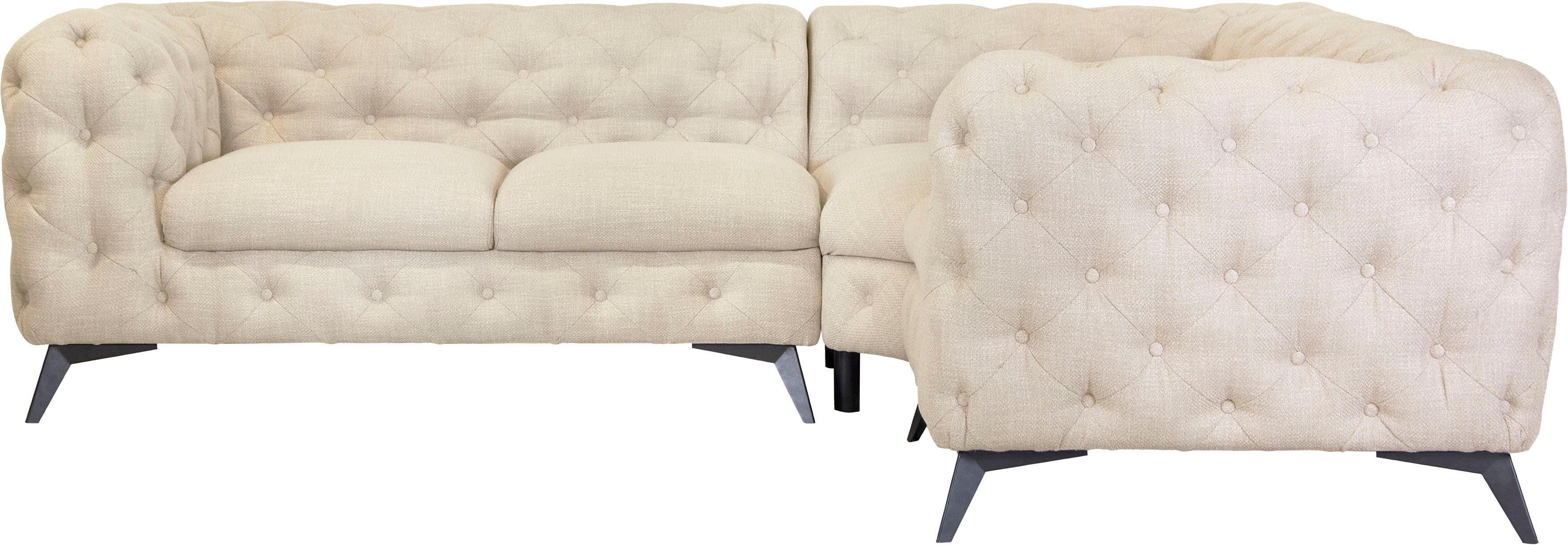 Leonique Chesterfield-bank Glynis L-vorm luxueuze capitonnage, moderne chesterfield look, kleur van de poten ter keuze beige, chesterfield banken, 264
