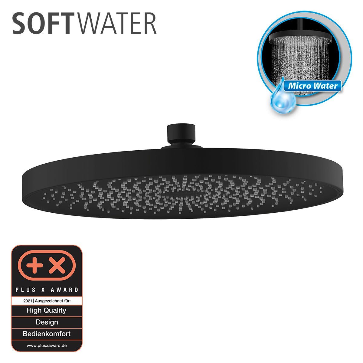 WENKO Douchekop Softwater Matzwart, Ø 26 cm (1-delig)