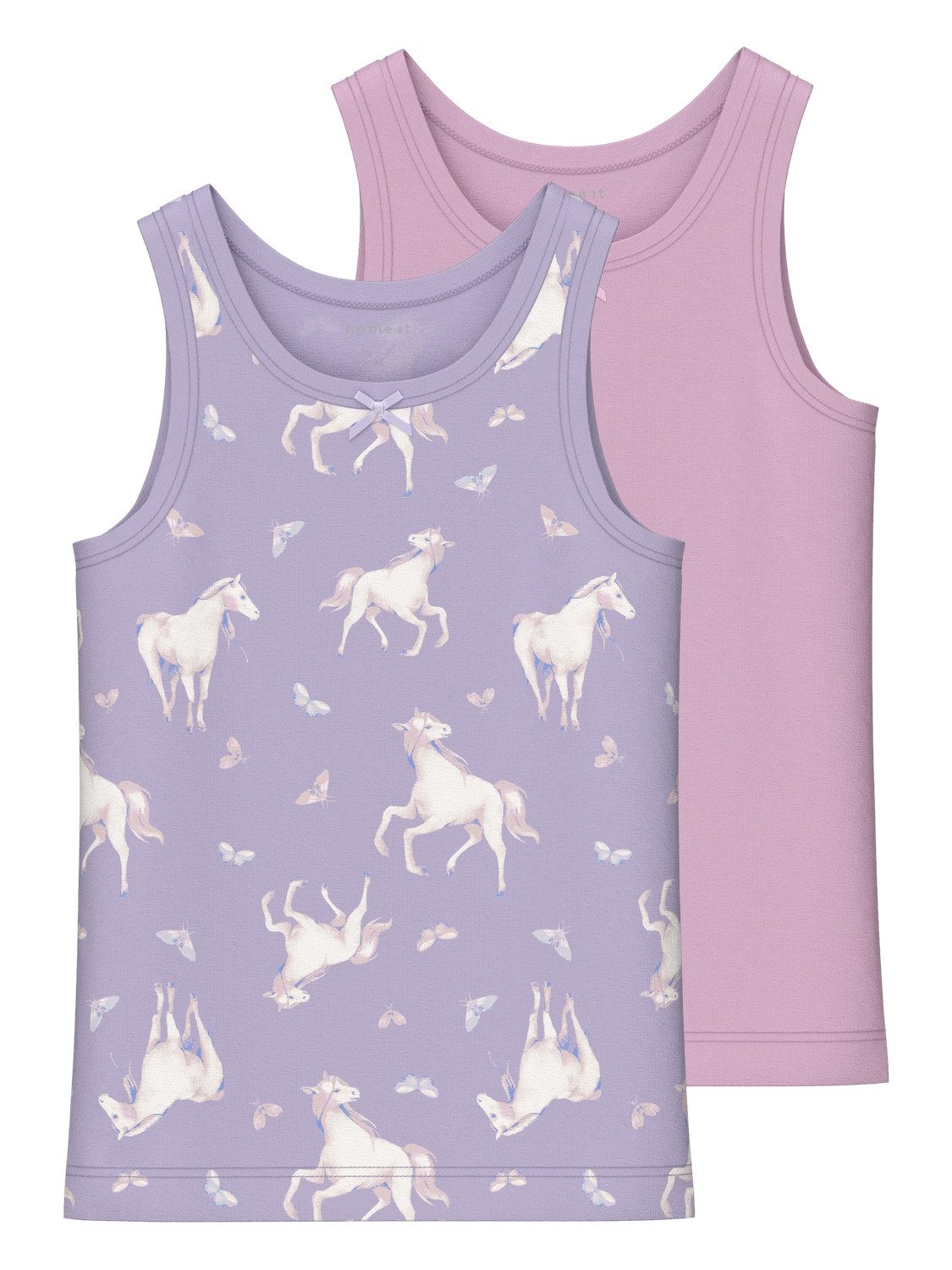 Name it MINI hemd NMFTANK TOP HORSE set van 2 lila roze Paars Meisjes Stretchkatoen Ronde hals 110