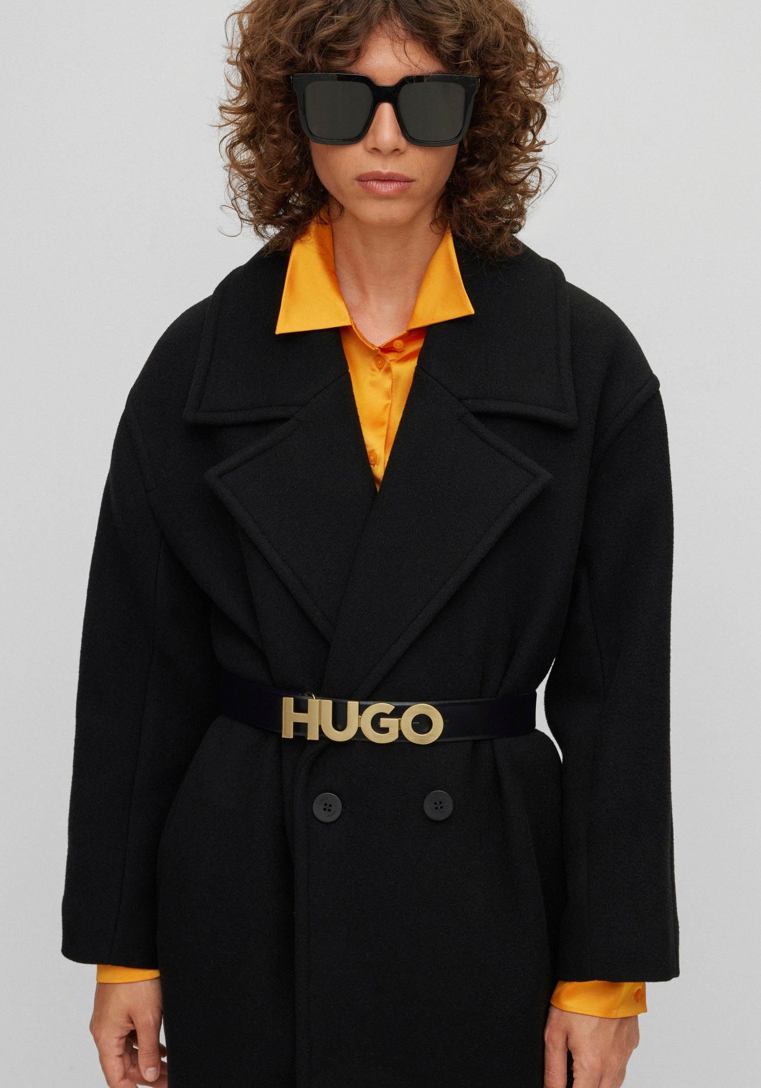 HUGO Leren riem met logogesp