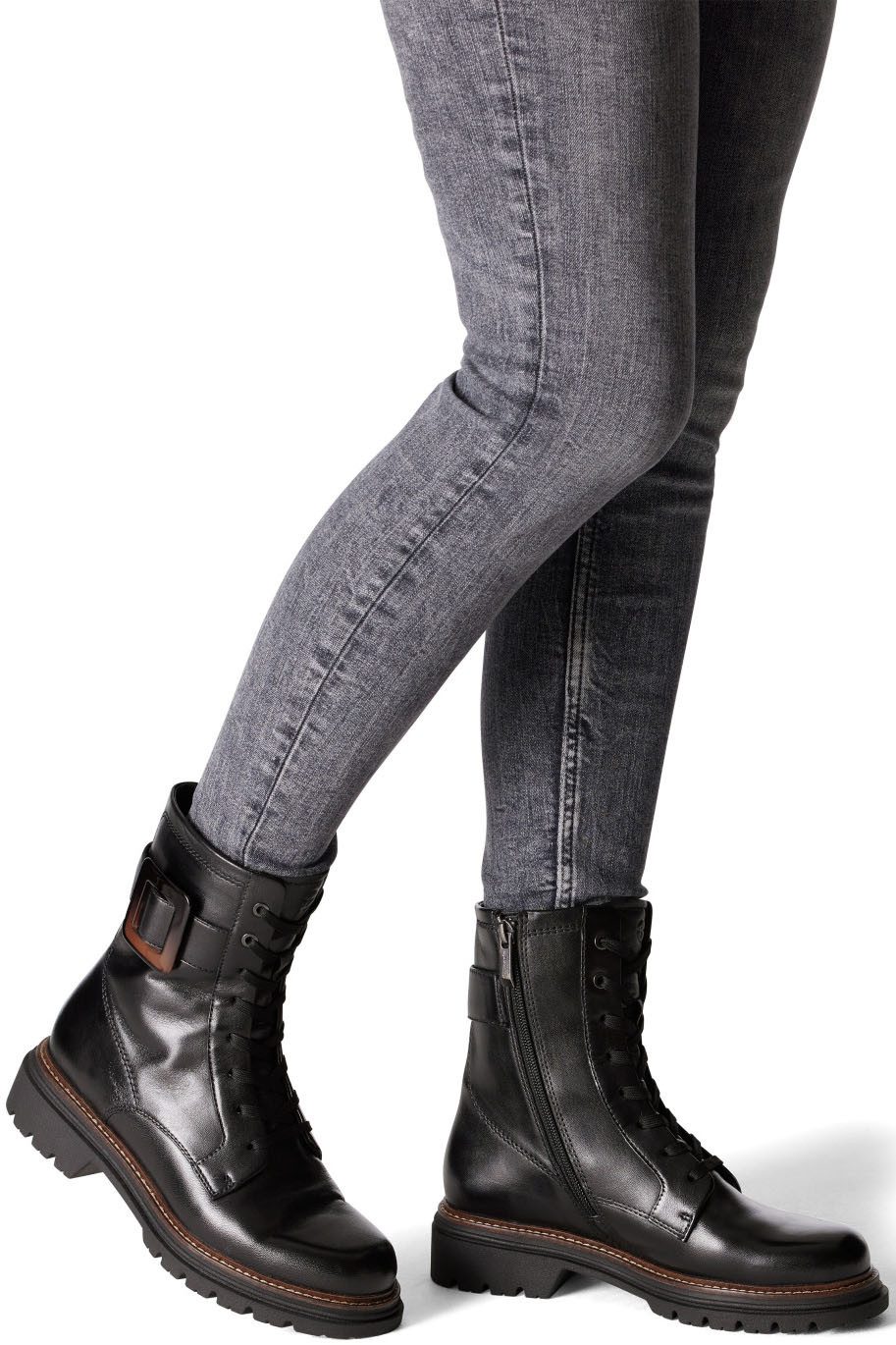 Tamaris Veterschoenen blokhak, veterschoen, enkellaars met opvallende decoratieve gesp