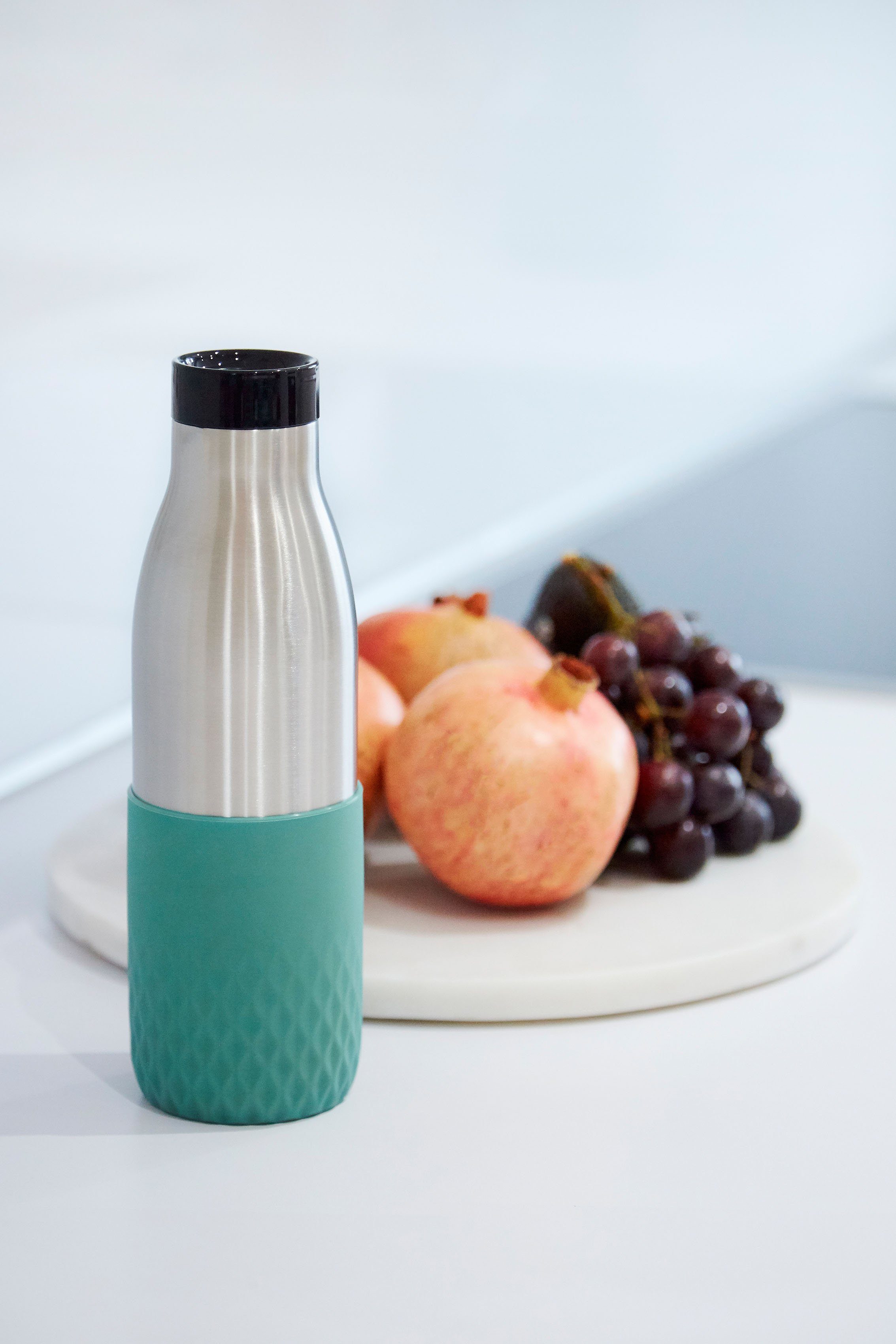 Emsa Drinkfles Bludrop Sleeve Roestvrij staal/siliconen, quick-press, 12u warm/24u koel (1-delig)