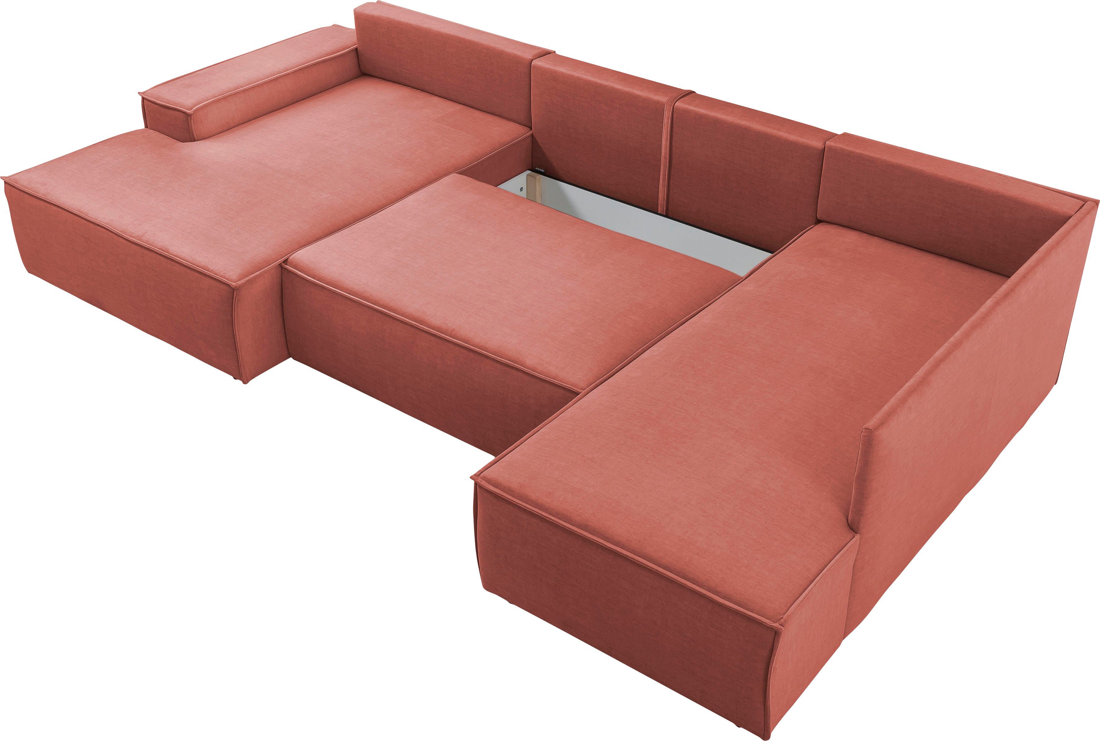 Home affaire Zithoek SHERWOOD 329 cm, U-vorm, slaapbank, Slaapfunctie met bedkist (194x139 cm), cord, vintage, fluweel