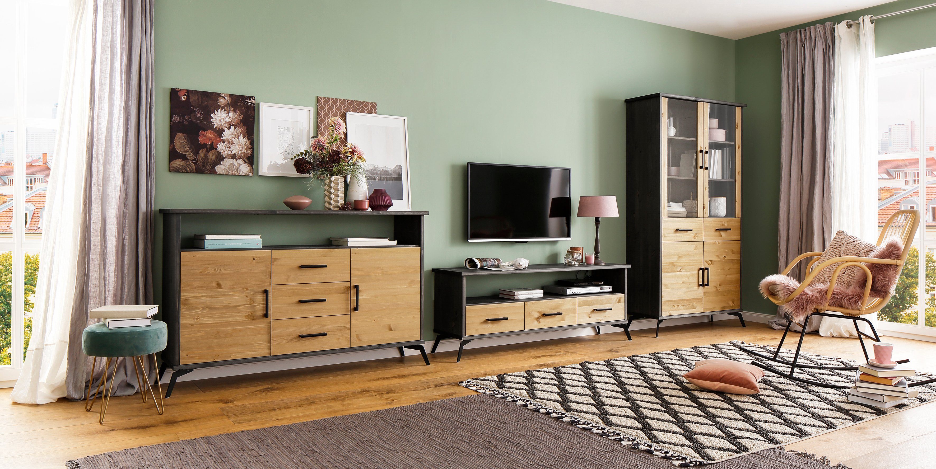 vingerafdruk schijf Berouw Home affaire Tv-meubel Lisa met metalen handgrepen, breedte 148 cm vind je  bij | OTTO