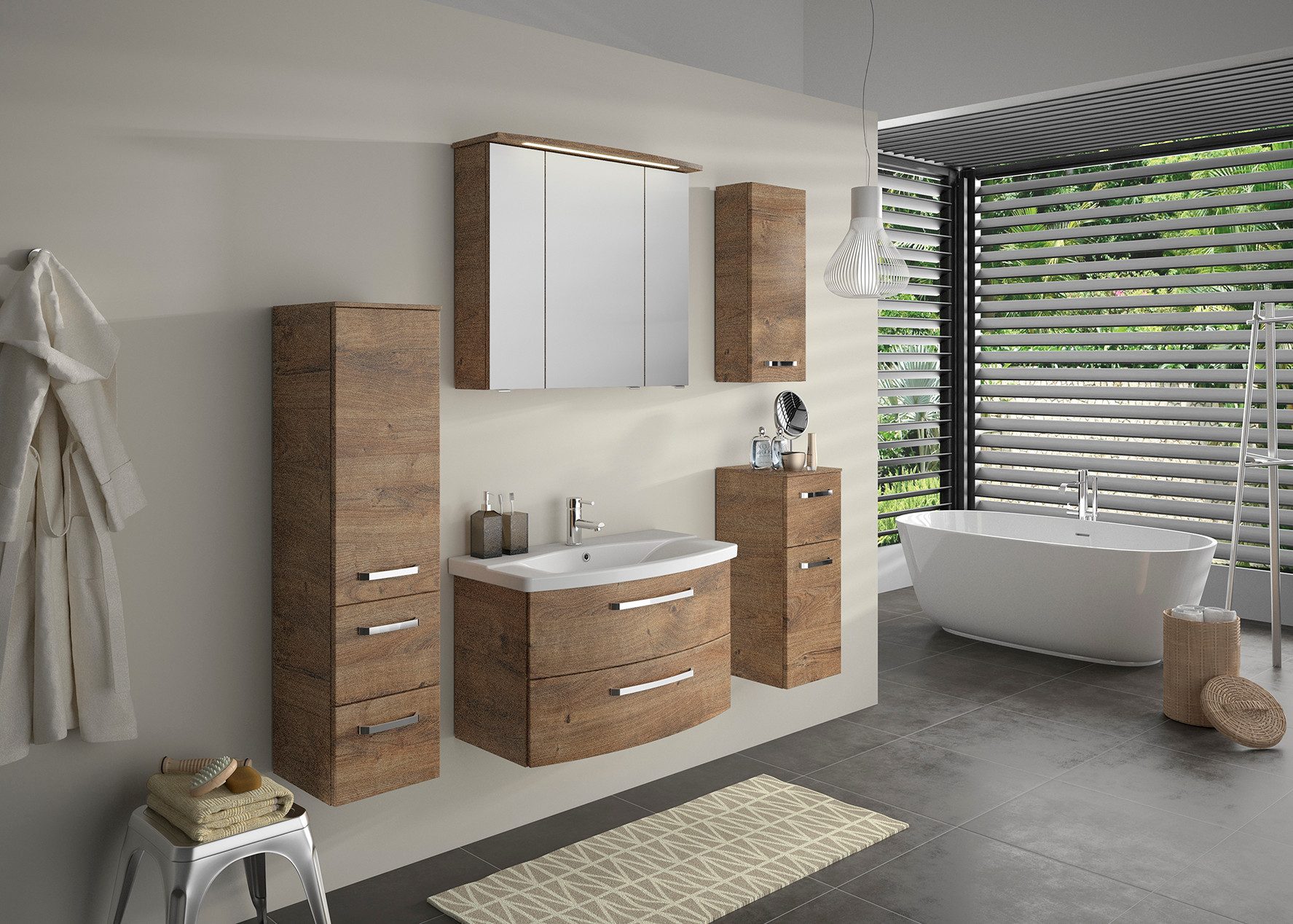 Saphir Badkamerspiegelkast Serie 4010 badkamer spiegelkast incl. LED-verlichting in krans Badkast 82 cm breed, 3 deuren, 6 glazen legplanken, incl. deurdemper