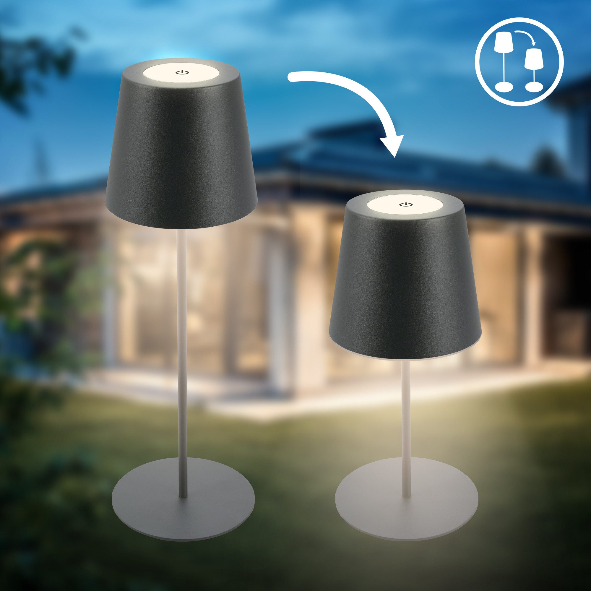 B.K.Licht Tafellamp voor buiten BK_TL1593 Accu LED tafellamp, 3-niveau touchdimmer, met USB 2.700 k, 200 lm, 2,5w, ip44, 12h brandduur, 36 x 10,5 cm, antraciet (1 stuk)