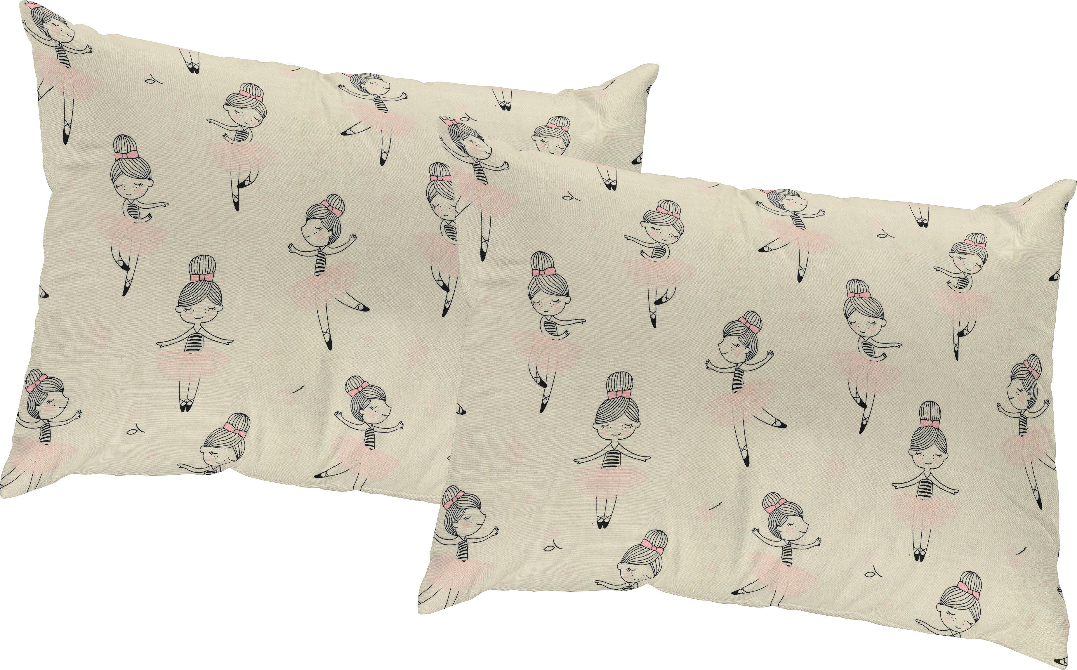 Adam Sierkussen Ballerina's GOTS-gecertificeerd - kussenovertrek zonder vulling, 1 stuks (1 stuk) sierkussens maat 40 cm x 60 cm roze