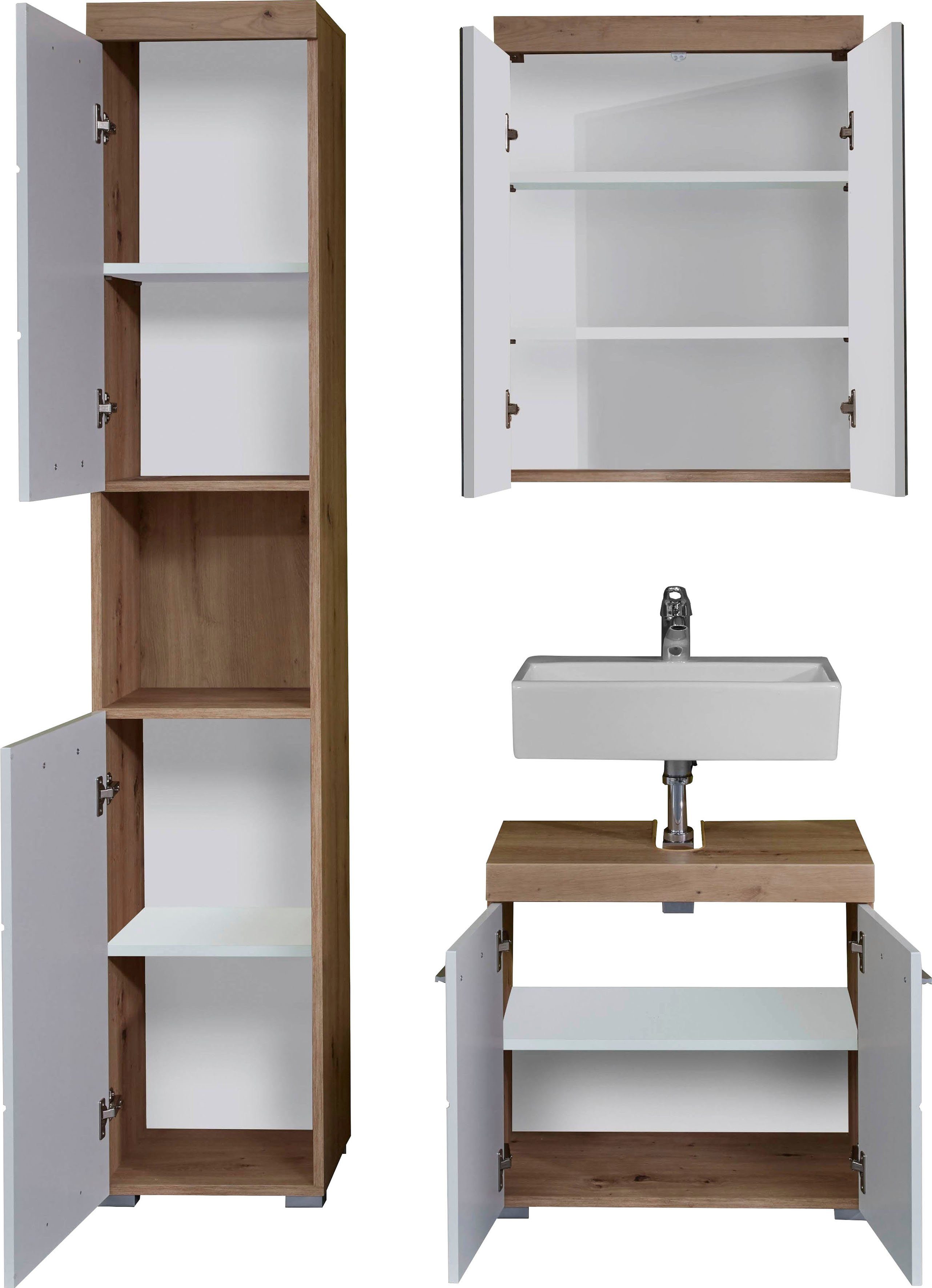 INOSIGN Badkamerserie Avena Badkamermeubels - hoge kast, wastafelonderkast en spiegelkast (set, 3-delig)