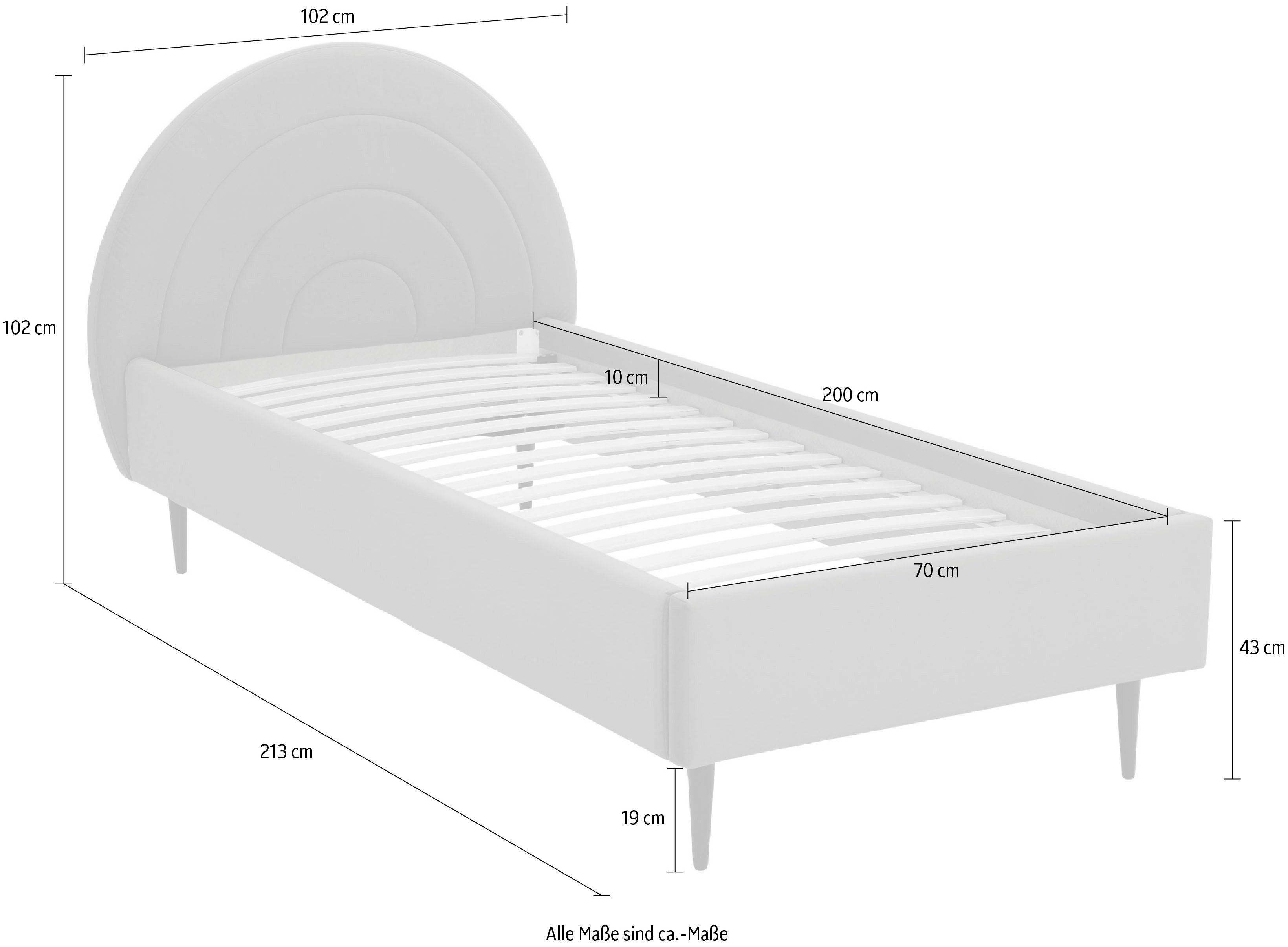 Lüttenhütt Gestoffeerd bed Femmy prettig bekleed hoofdbord met decoratief regenboogmotief