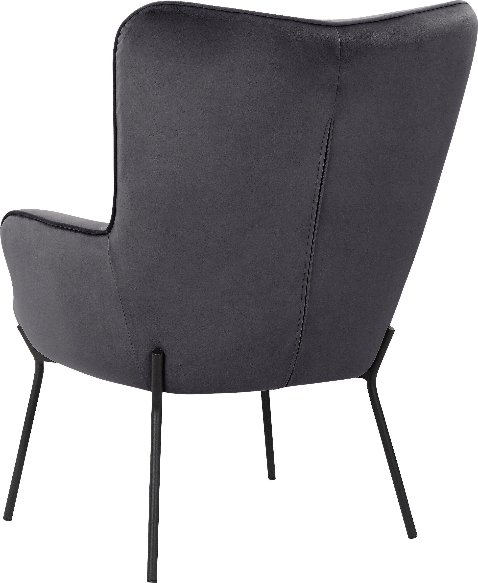 OTTO products Loungestoel Luukas, ovale stoel met metalen poten Stof gerecycled polyester, zacht verdikte zitting en rugleuning, zithoogte 46 cm (1 stuk)