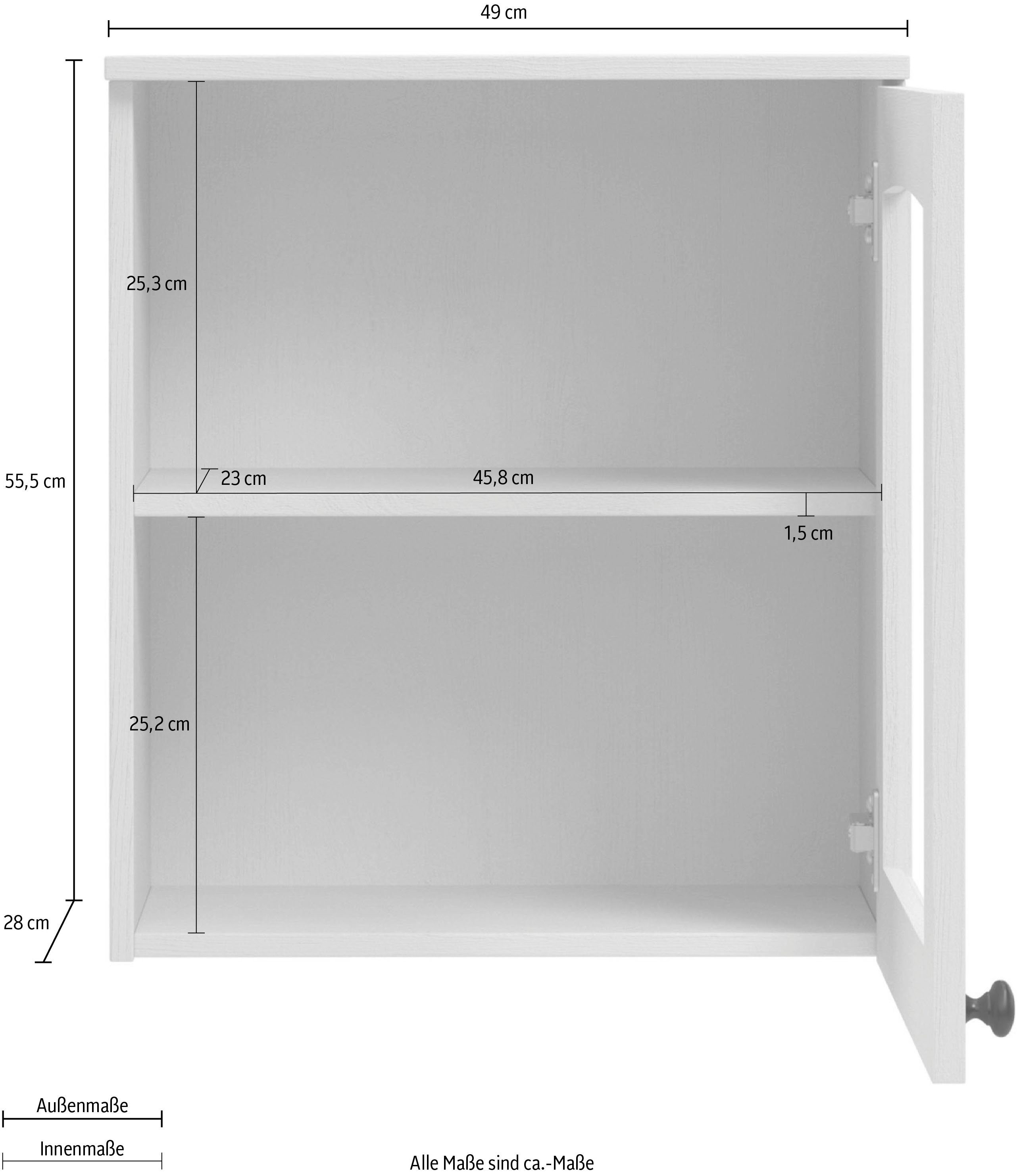 Kochstation Hangend kastje KS-Osby Massief grenen, breedte 50 cm, deur met glazen inzet (1 stuk)