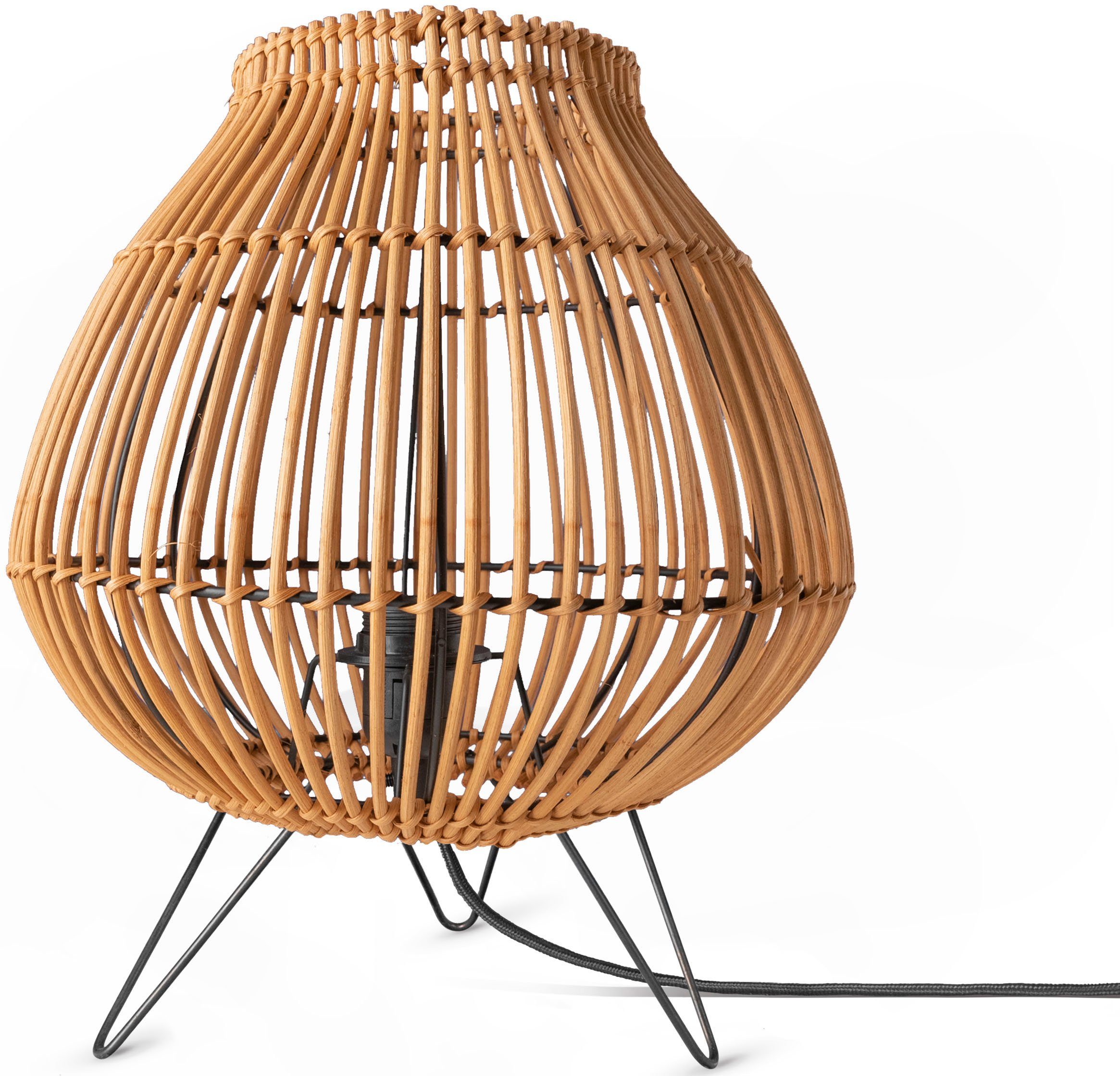 Paco Home Tafellamp PURI Rattan mandlamp nacht LED driepoot Boho E27