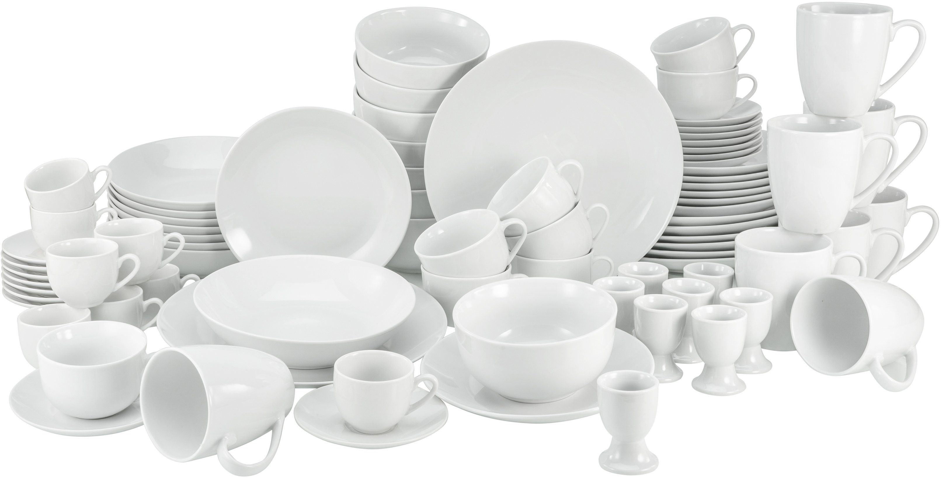 CreaTable Combi-servies Luna Servies, wit, grote set, 80 delen, voor 8 personen (set, 80-delig)