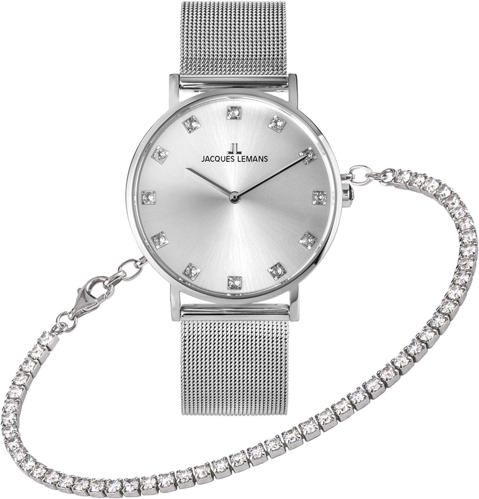 Jacques Lemans Kwartshorloge (set, 2-delig, Met armband)