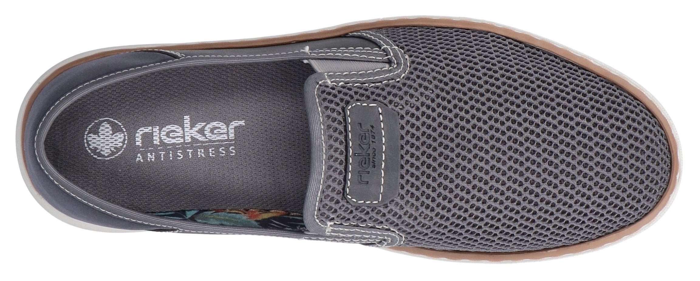 Rieker Instappers Espadrilles, zomerschoen met contrasterende decoratieve stiksels
