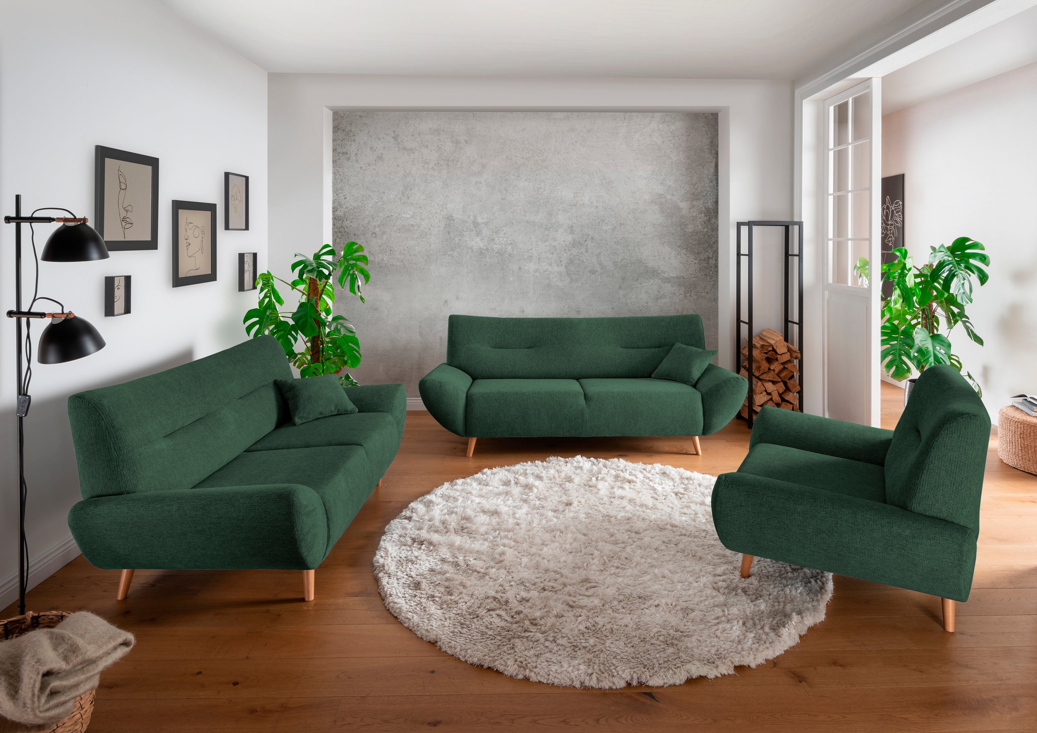 INOSIGN 2-zitsbank Drago elegant en tijdloos, comfortabel, houten voet
