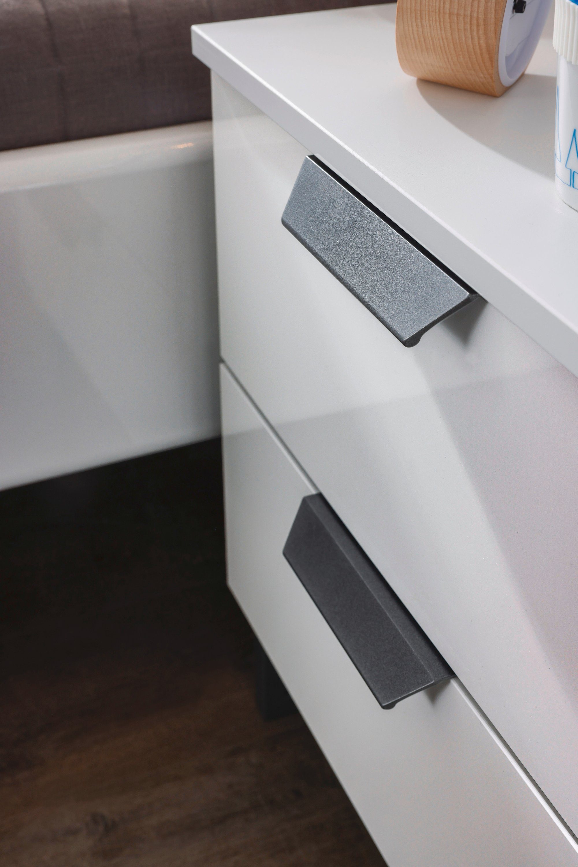 rauch Nachtkastje Modern by Aditio met glazen front en sledevoet, 2 lades met softclose-functie
