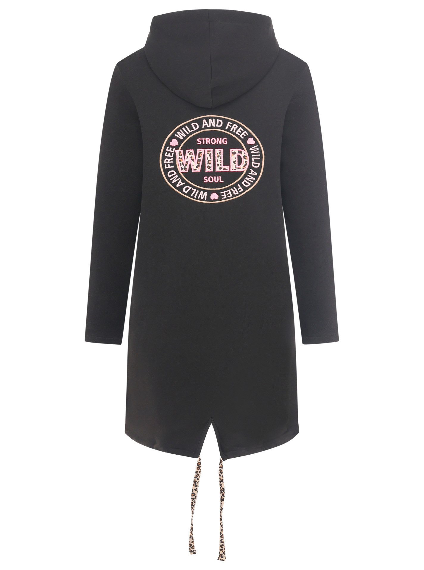 Zwillingsherz Jersey jas Wild and Free met opvallend voor- en achtermotief en leo-details
