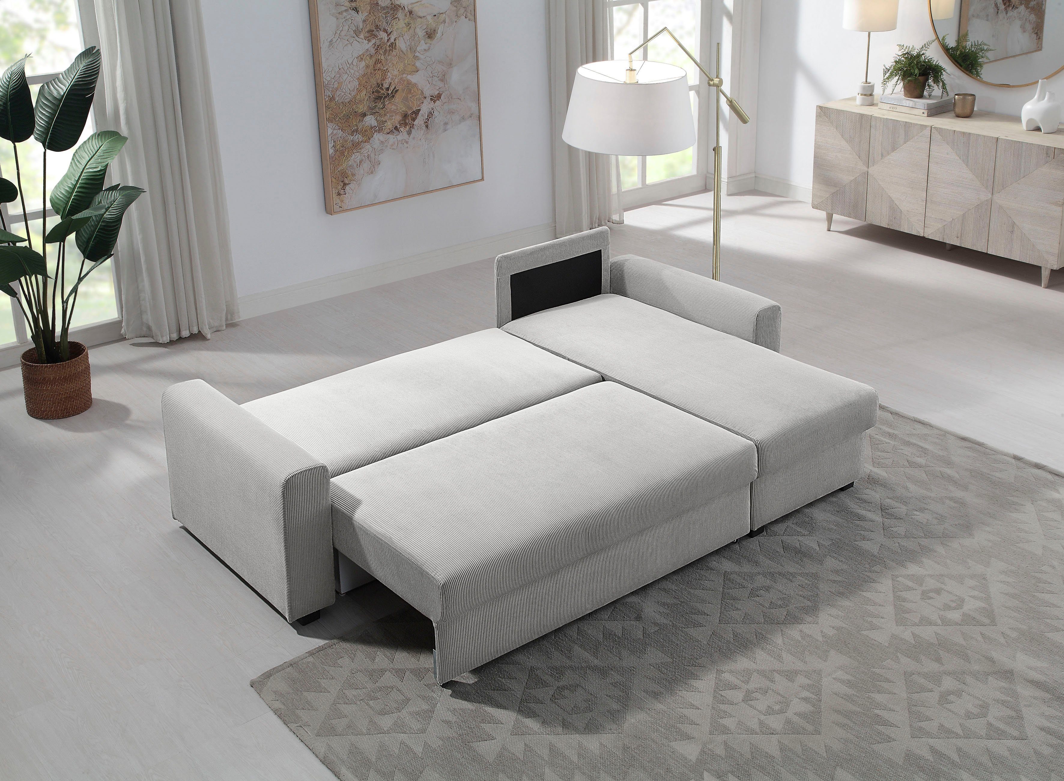 ATLANTIC home collection Hoekbank Dublin L-vorm Slaapfunctie en bedkist, récamier links of rechts te monteren