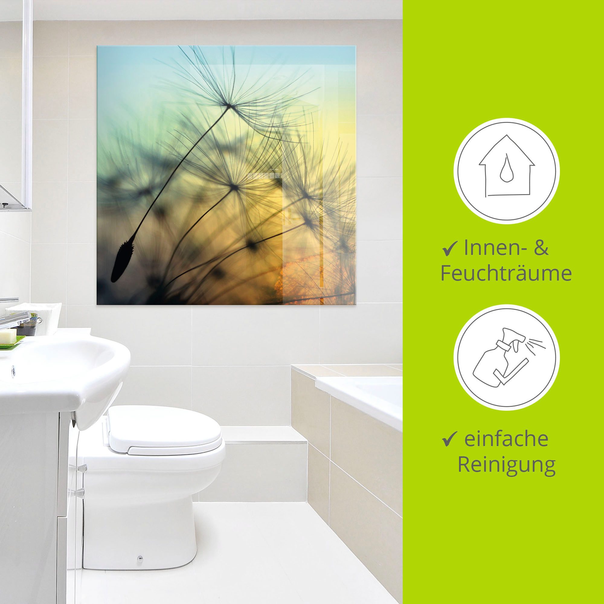 Artland Print op glas Goudkleurige zonsondergang en paardenbloemen