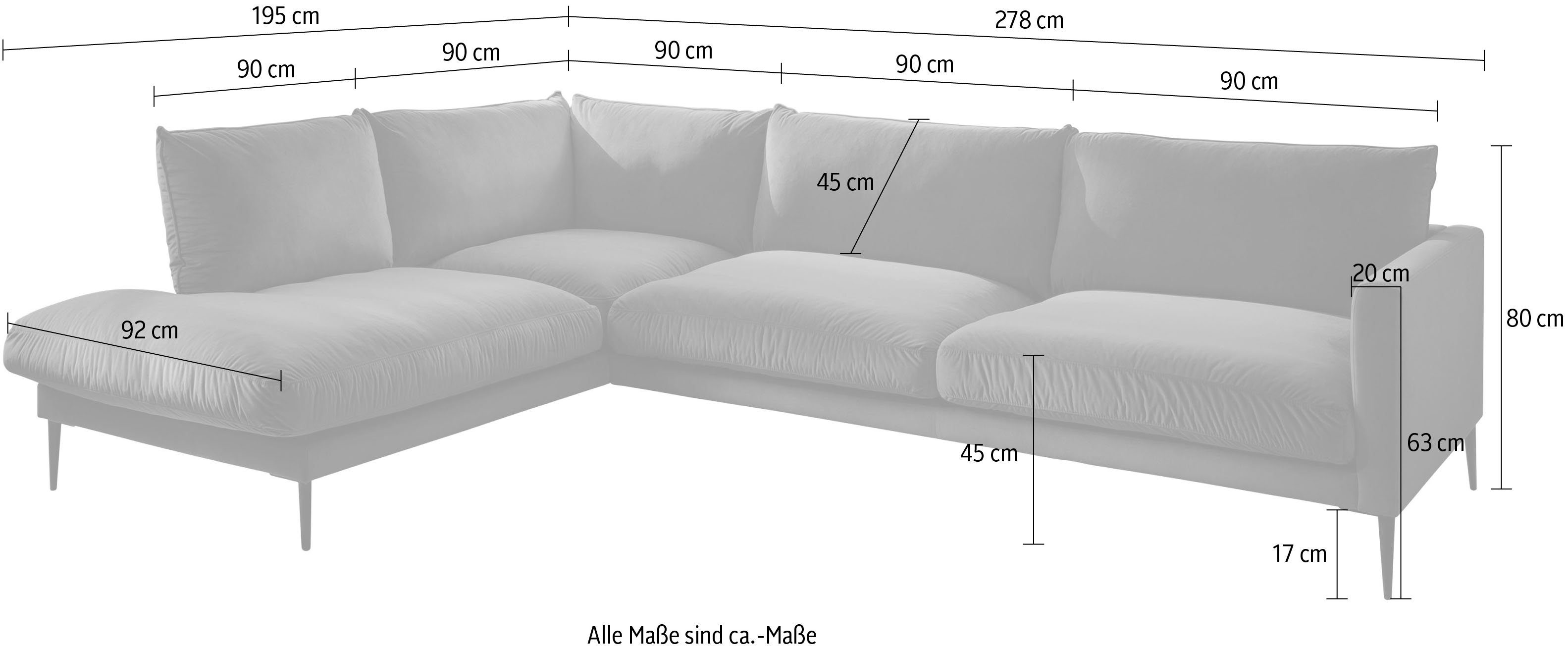 Trends by HG Hoekbank Svea L-vorm Ottomane rechts of links, met metalen poot, vrij plaatsbaar