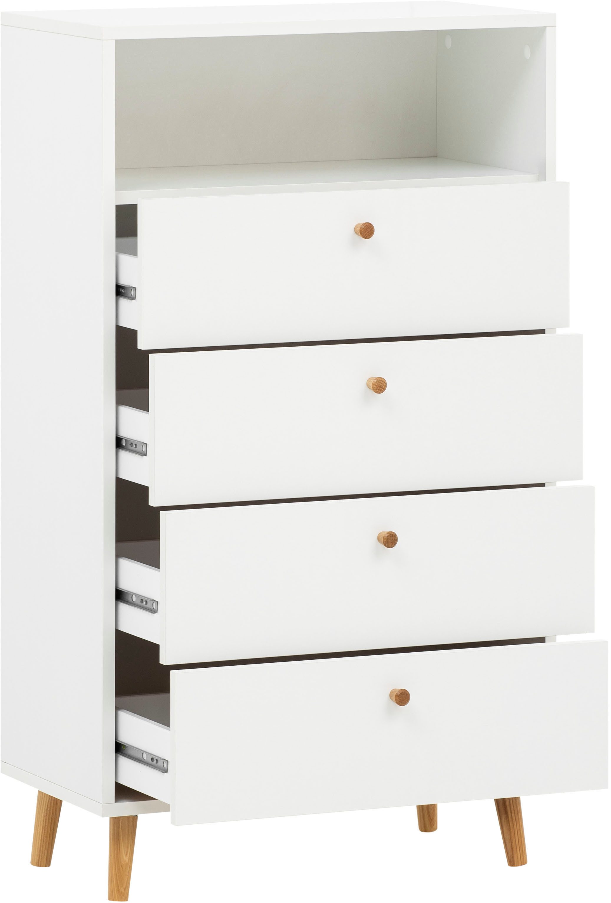 Schildmeyer Kast Bjarne, breedte 60 cm 4 lades, handgrepen en meubelpootjes van massief hout