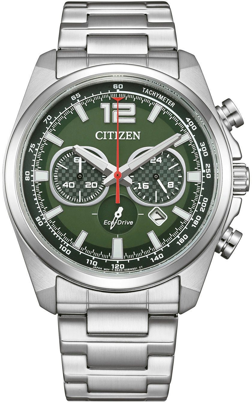 Citizen Chronograaf Polshorloge, solar, herenhorloge, leren band, analoog, dag, stopwatchfunctie