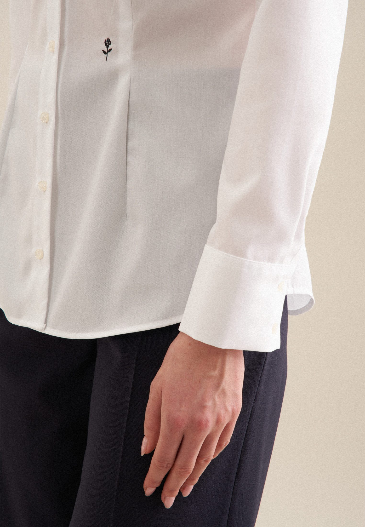 seidensticker Klassieke blouse Zwarte roos Lange mouwen kraag uni