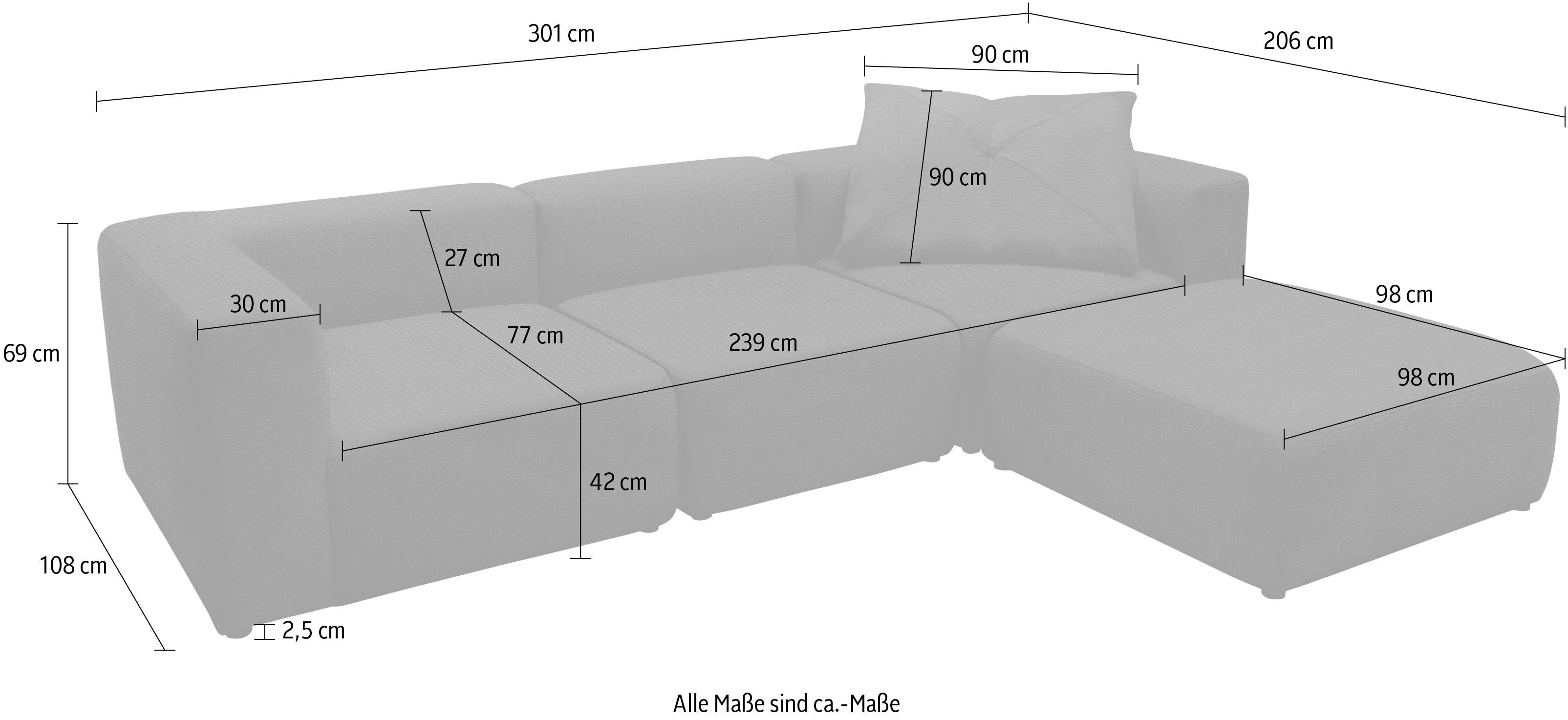 andas 3-zitsbank Utvik kan individueel worden samengesteld Modulsofa, bestaande uit 2 hoekelementen, 1 middenstuk en 1 poef