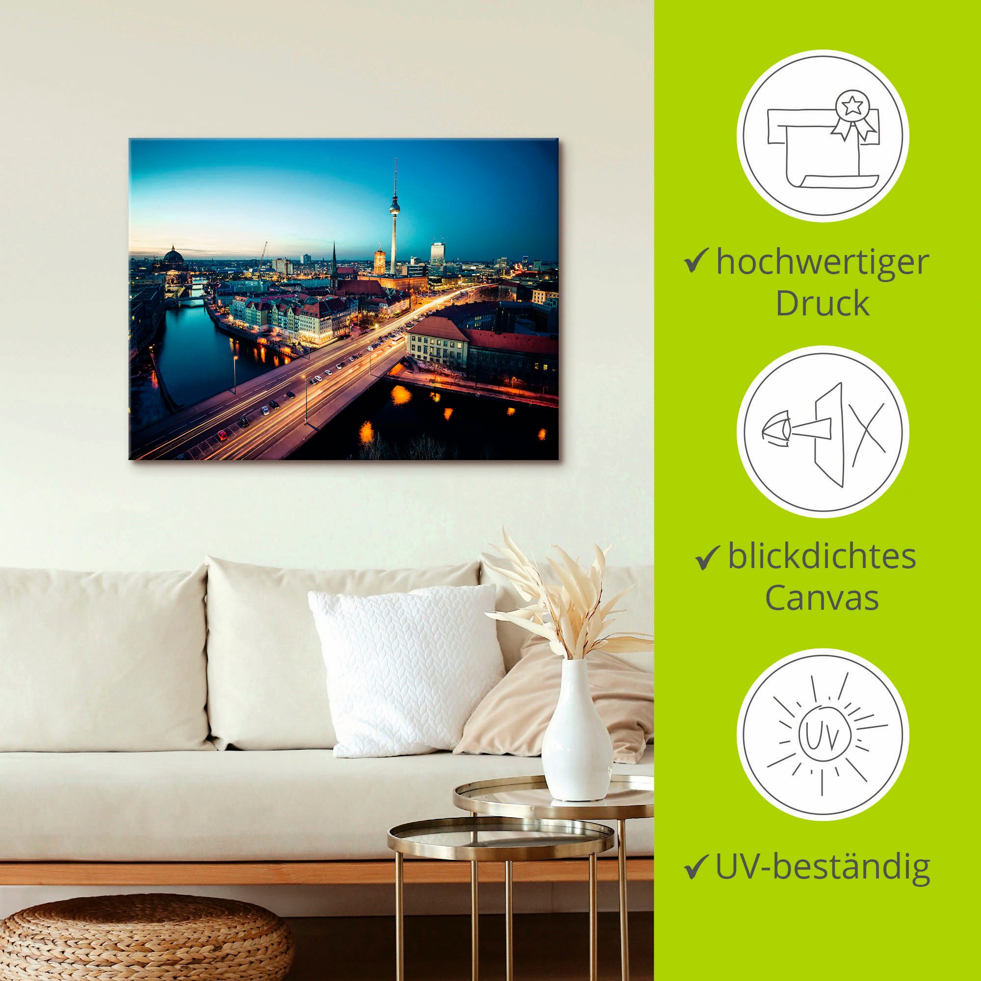 Artland Artprint Berlijn Cityscape ‘s avonds als artprint op linnen, poster in verschillende formaten maten