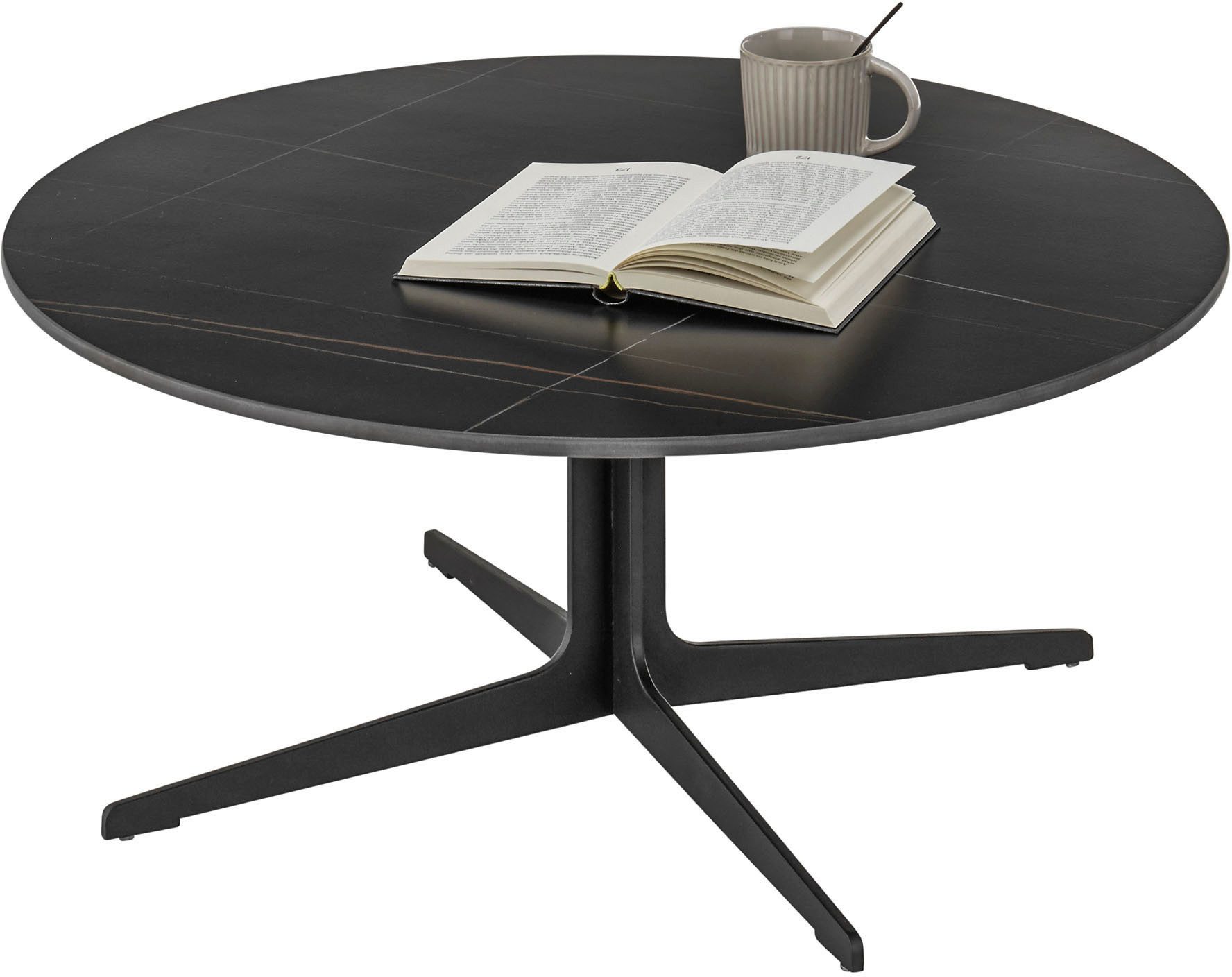 Stolkom Salontafel LENA rond zwart keramiek, tafel met zwart onderstel