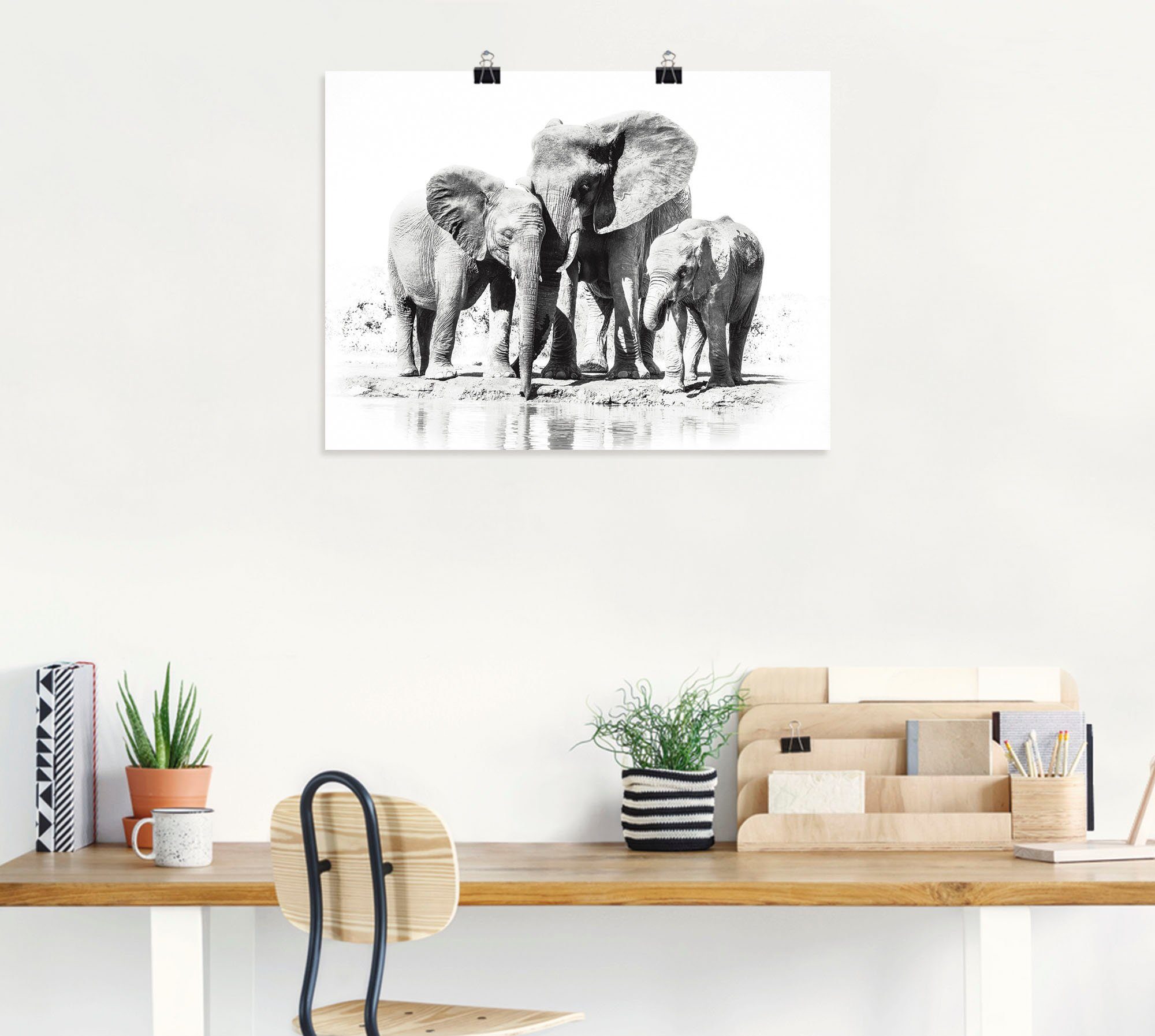 Artland Artprint Olifantenmoeder met kinderen als artprint van aluminium, artprint voor buiten, artprint op linnen, poster in verschillende maten. maten