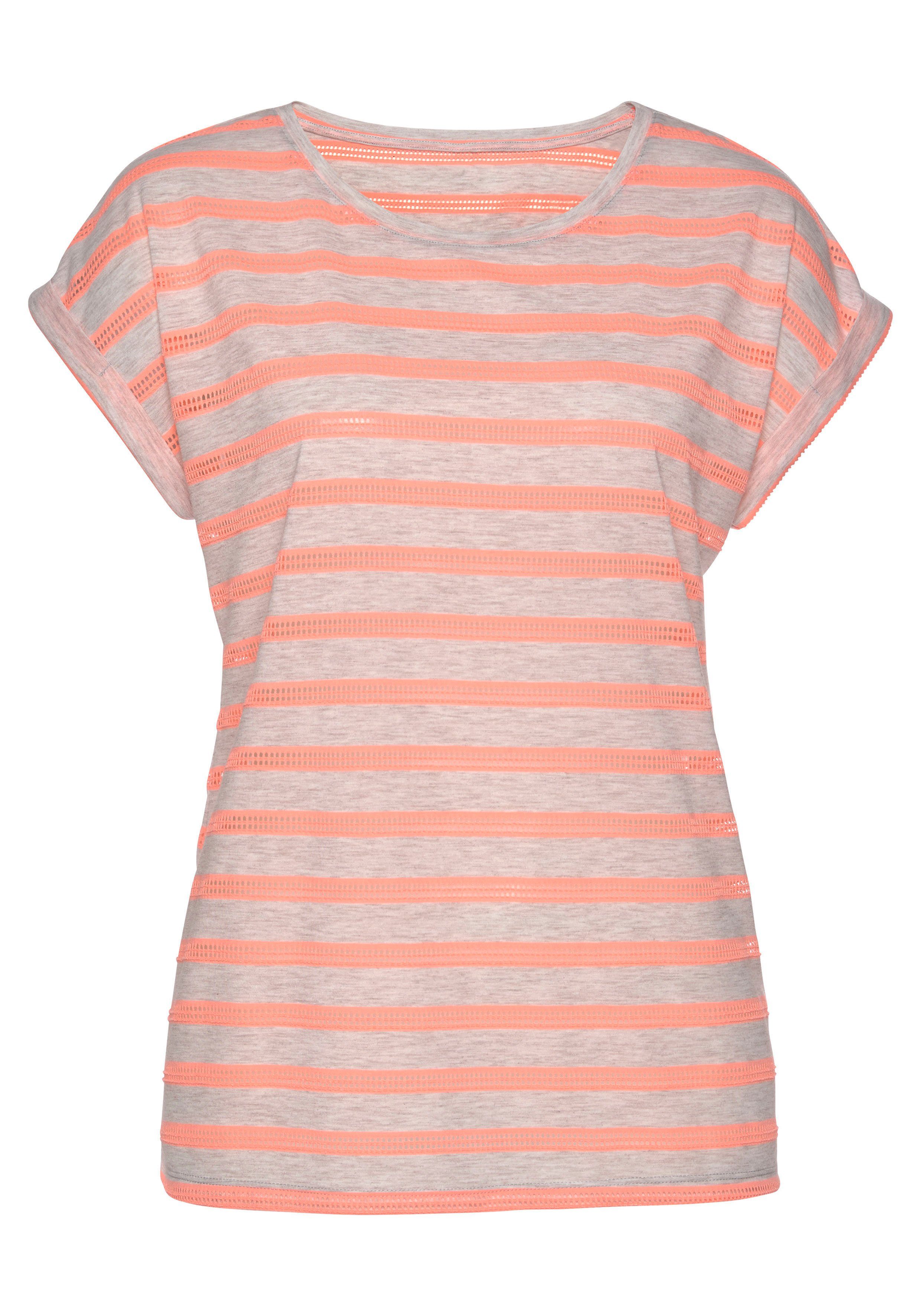 Vivance Shirt met korte mouwen met transparante neon inzetstukken, t-shirt, losse pasvorm, sportief