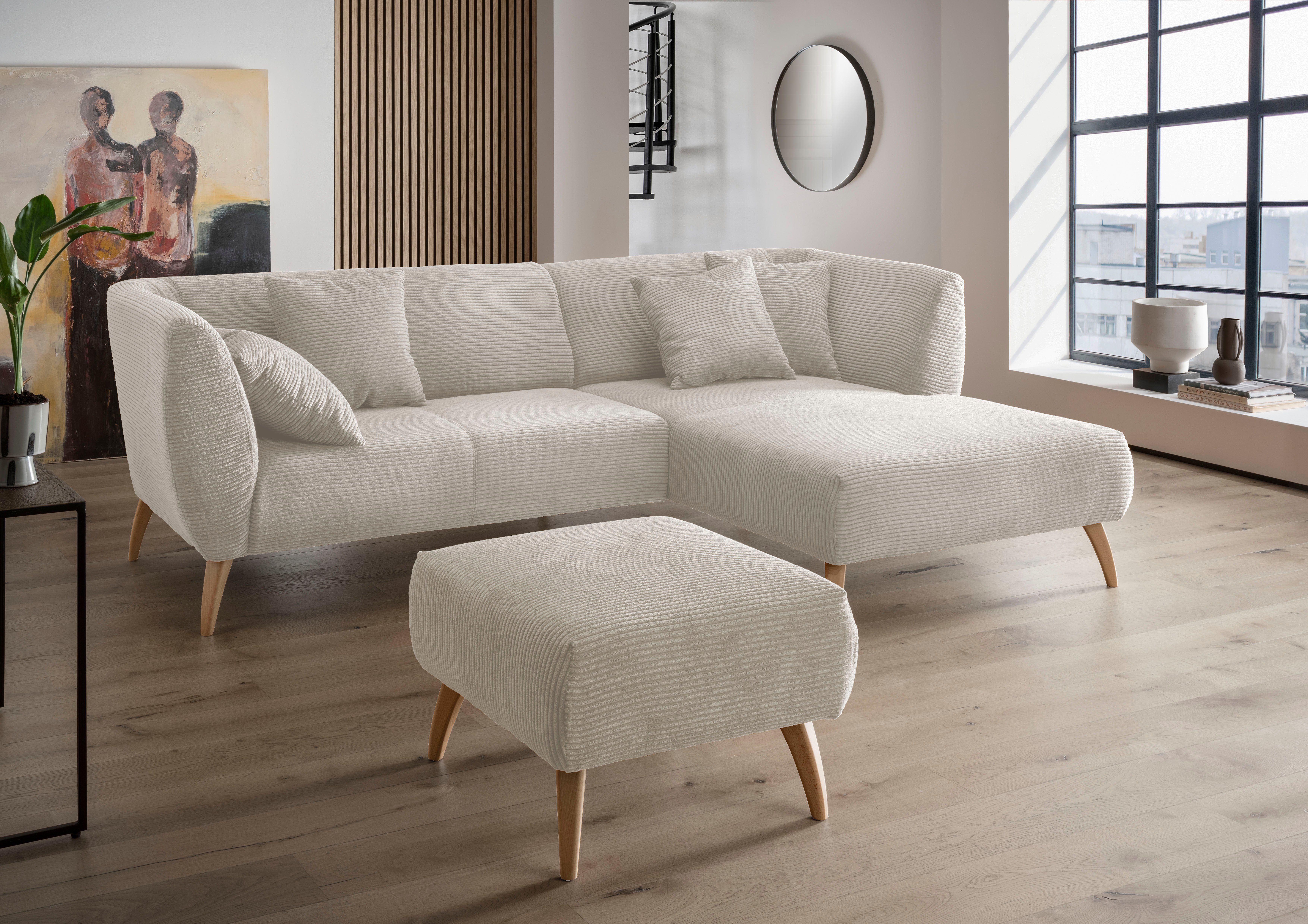 INOSIGN Hocker Colori Kleur houten poten naar keuze, verschillende stoffen, hoogwaardige stof