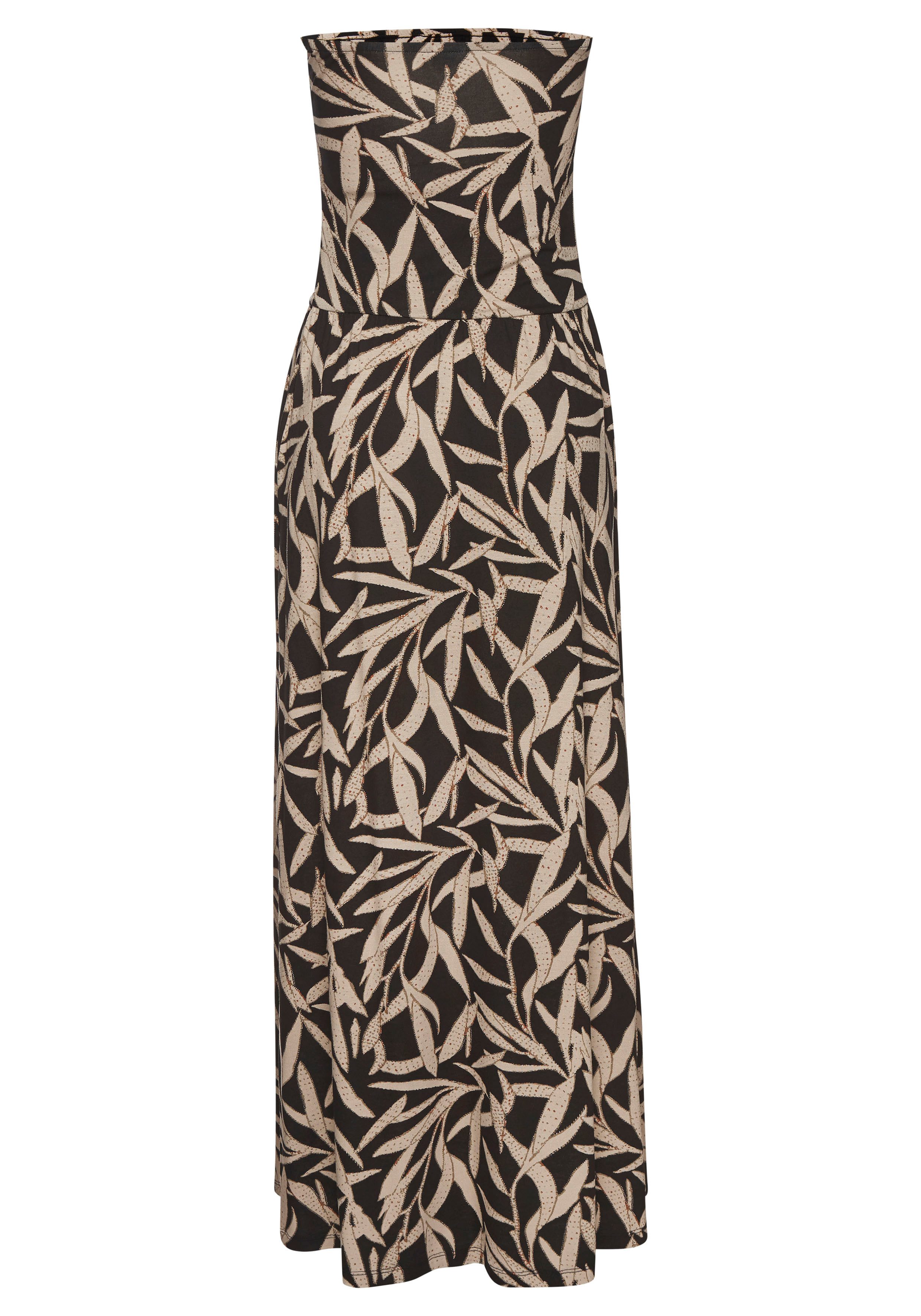 s.Oliver RED LABEL Beachwear Maxi-jurk met bladerenprint, luchtige zomerjurk met zakken, strandjurk