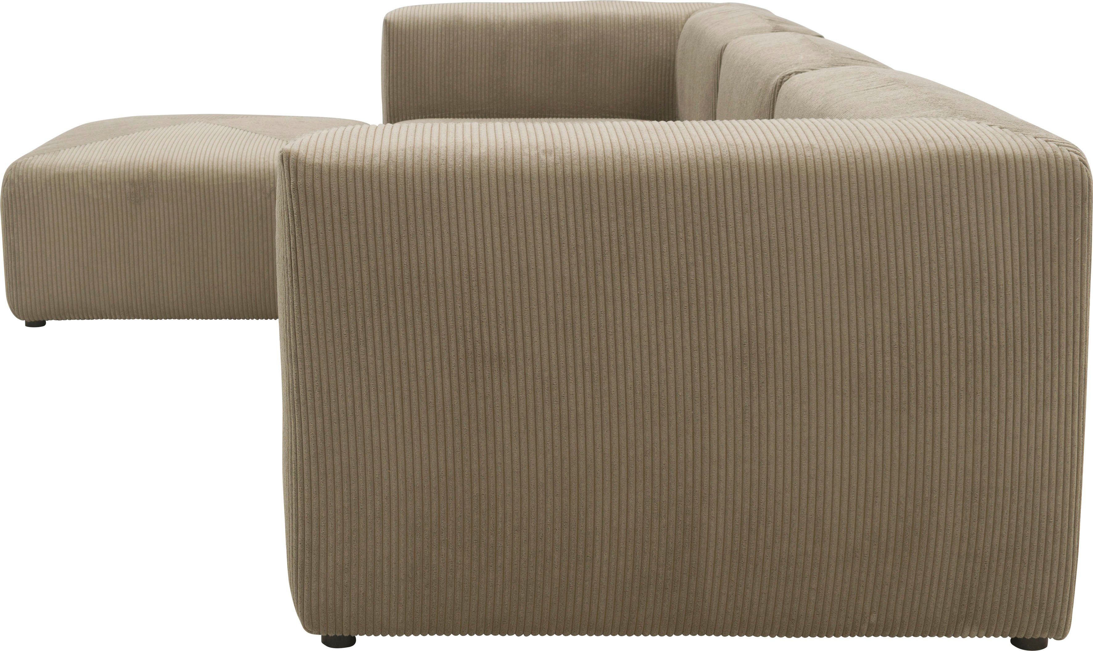 RAUM.ID Hoekbank Gerrid L-vorm Ribfluwelen bekleding, modulaire bank, bestaande uit hoek- en tussenelement + voetenbank/poef